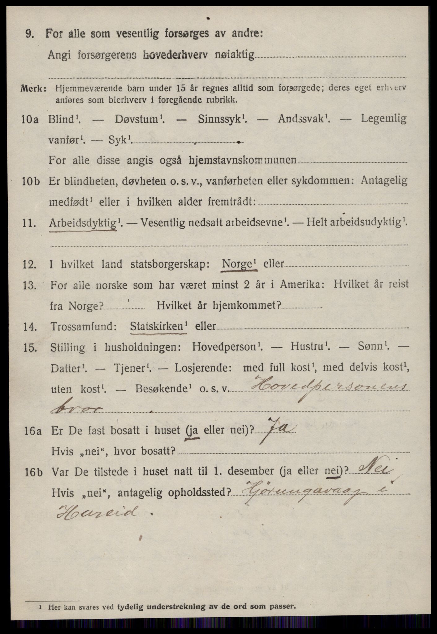 SAT, 1920 census for Hareid, 1920, p. 2168