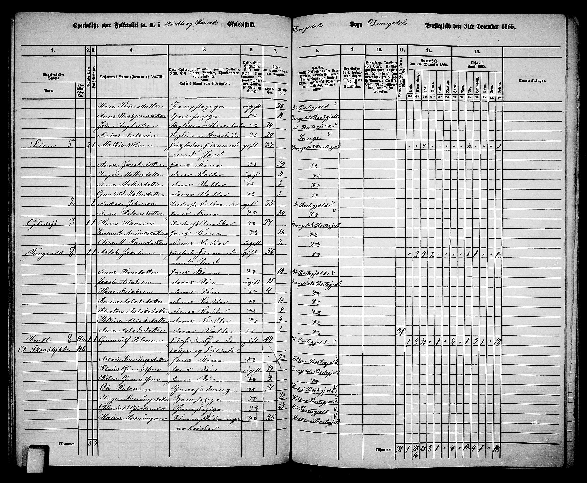 RA, 1865 census for Drangedal, 1865, p. 77