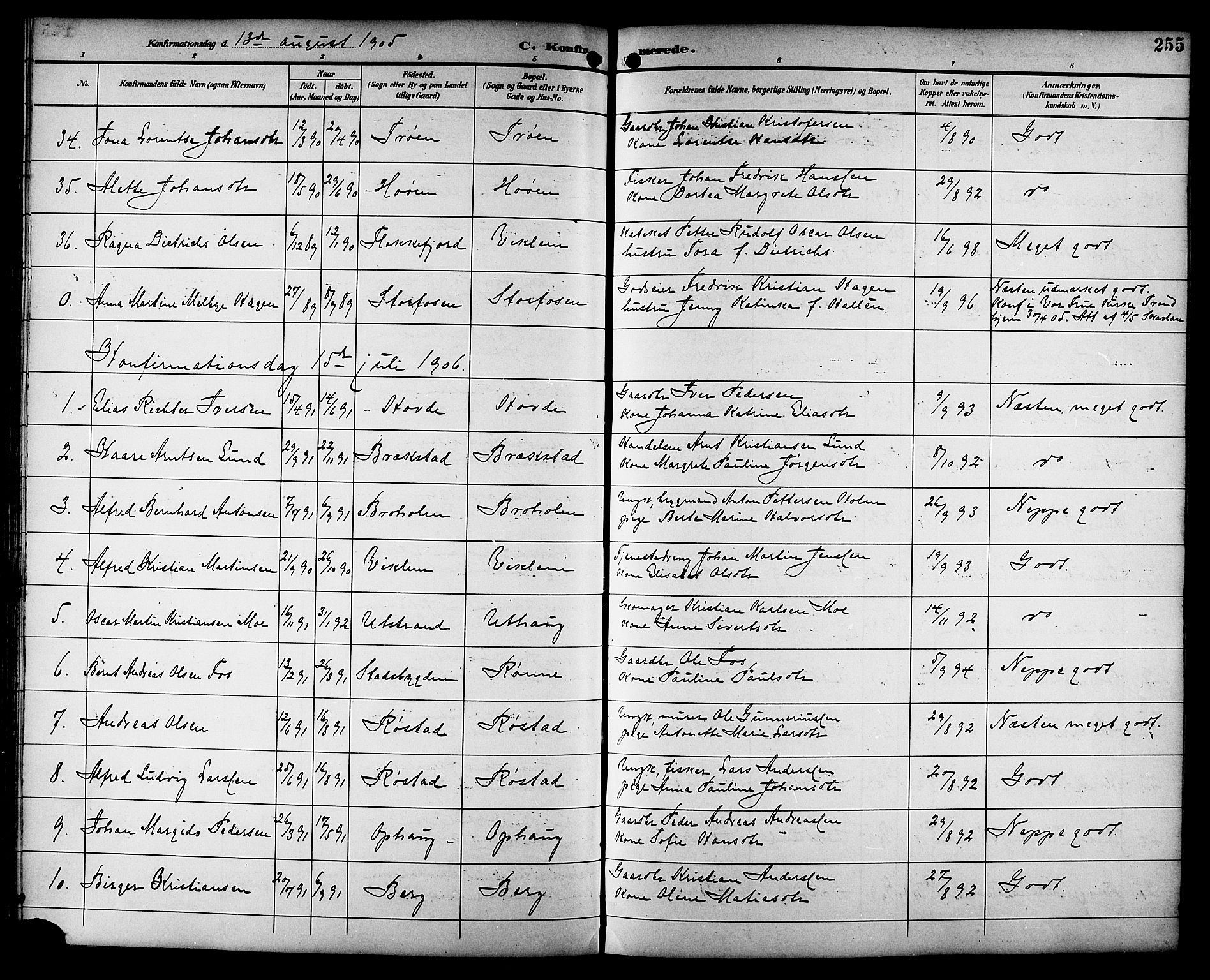 Ministerialprotokoller, klokkerbøker og fødselsregistre - Sør-Trøndelag, SAT/A-1456/659/L0746: Parish register (copy) no. 659C03, 1893-1912, p. 255