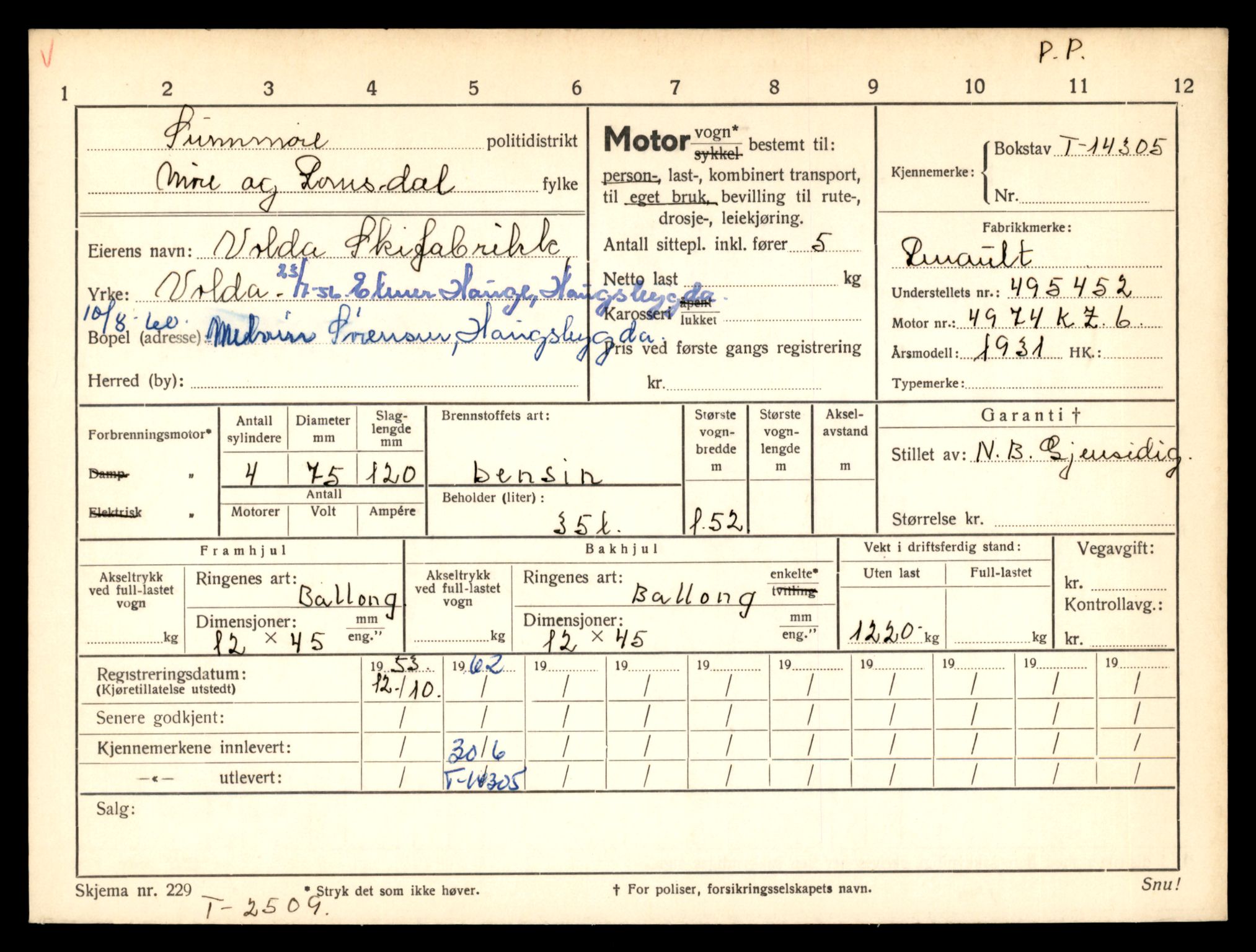 Møre og Romsdal vegkontor - Ålesund trafikkstasjon, AV/SAT-A-4099/F/Fe/L0044: Registreringskort for kjøretøy T 14205 - T 14319, 1927-1998, p. 2873