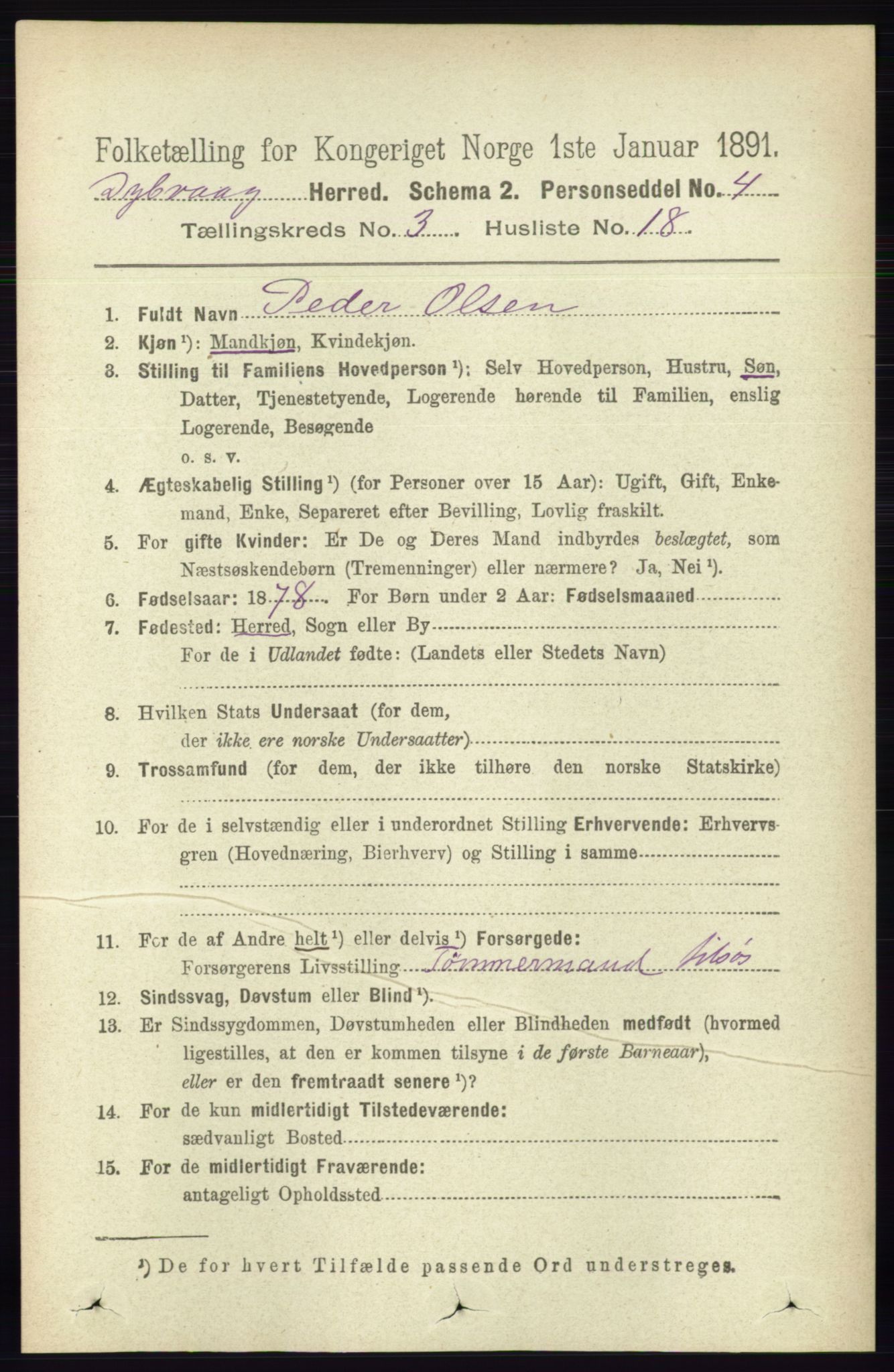 RA, 1891 census for 0915 Dypvåg, 1891, p. 906