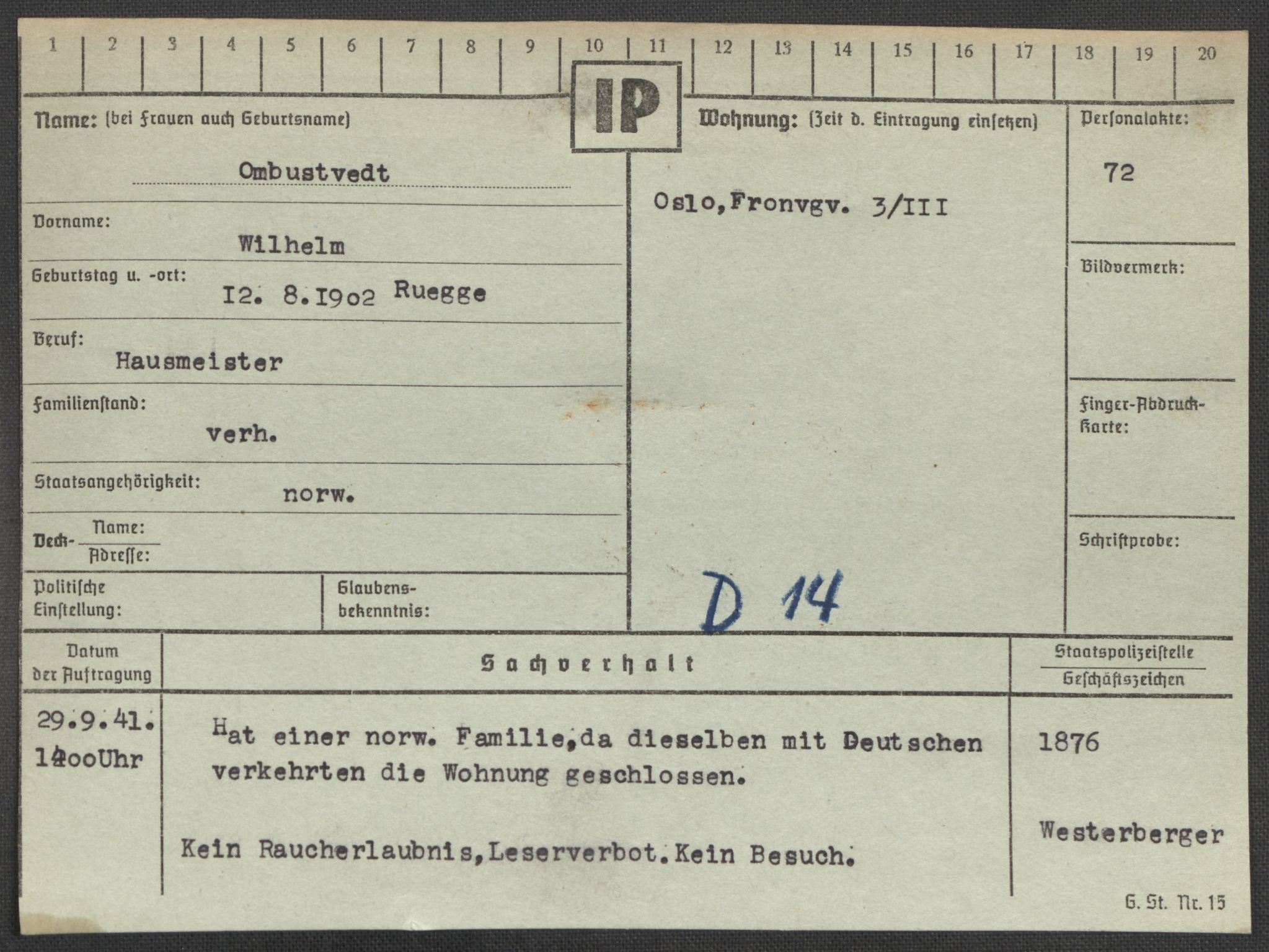Befehlshaber der Sicherheitspolizei und des SD, RA/RAFA-5969/E/Ea/Eaa/L0008: Register over norske fanger i Møllergata 19: Oelze-Ru, 1940-1945, p. 432
