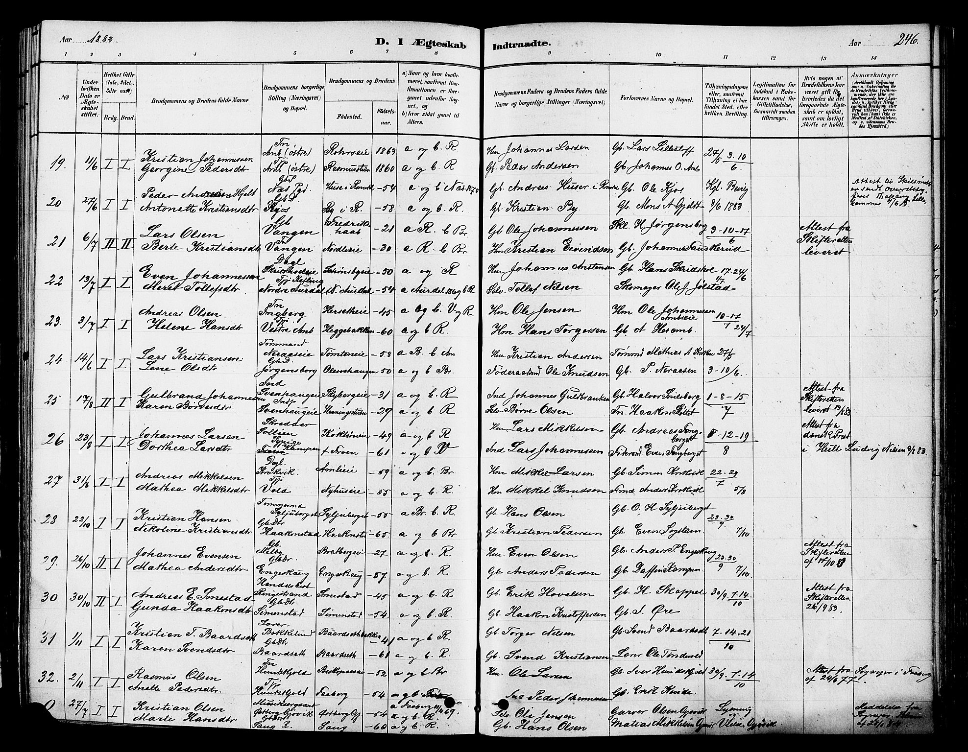 Ringsaker prestekontor, SAH/PREST-014/K/Ka/L0012: Parish register (official) no. 12, 1879-1890, p. 246