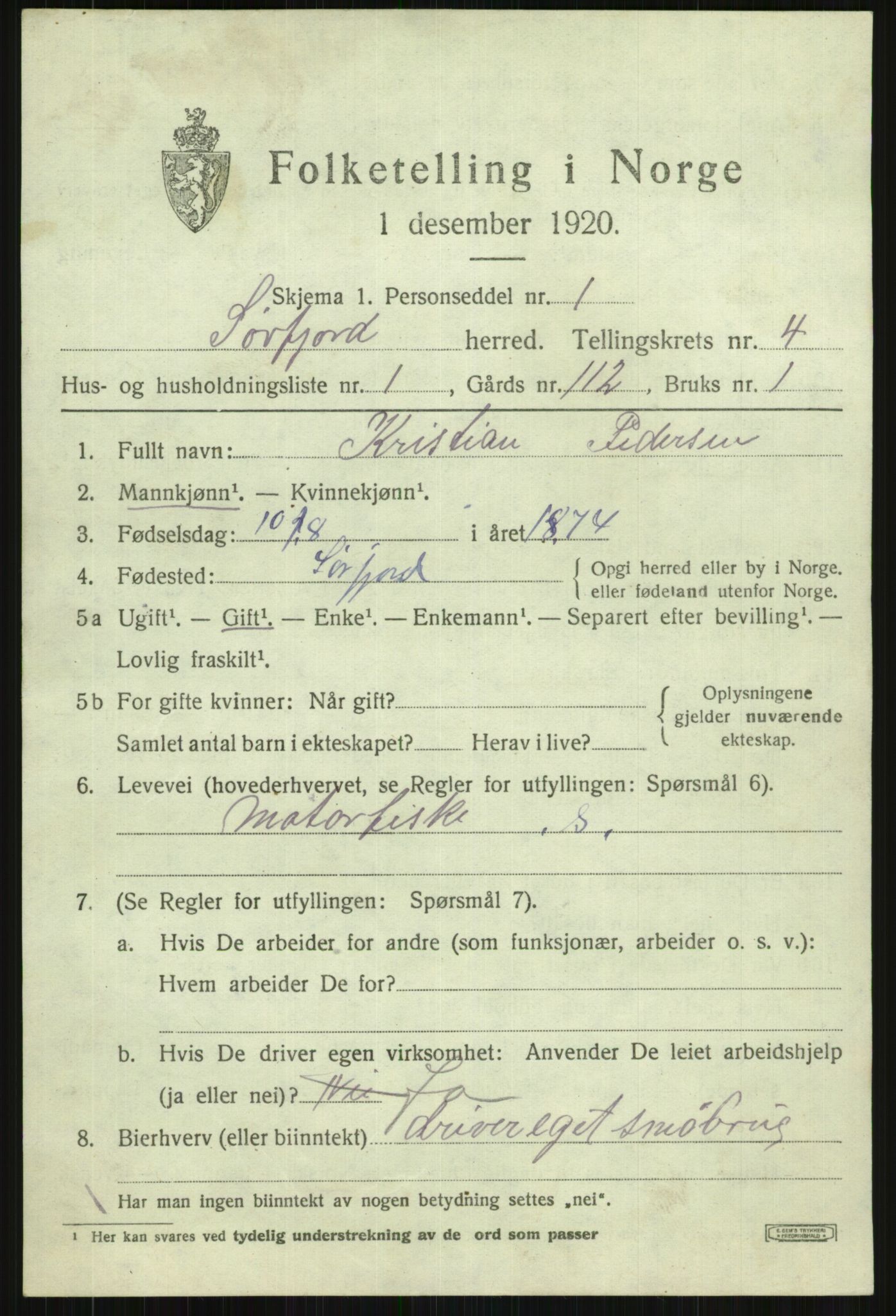 SATØ, 1920 census for Sørfjord, 1920, p. 1350