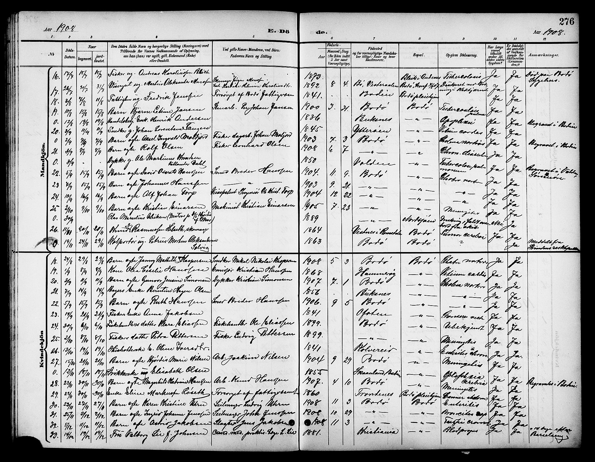 Ministerialprotokoller, klokkerbøker og fødselsregistre - Nordland, SAT/A-1459/801/L0033: Parish register (copy) no. 801C08, 1898-1910, p. 276