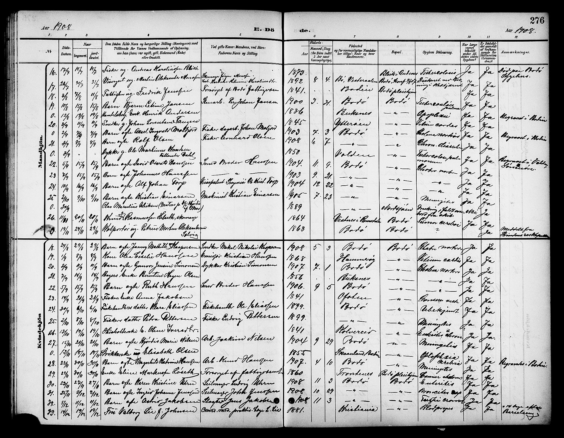 Ministerialprotokoller, klokkerbøker og fødselsregistre - Nordland, AV/SAT-A-1459/801/L0033: Parish register (copy) no. 801C08, 1898-1910, p. 276