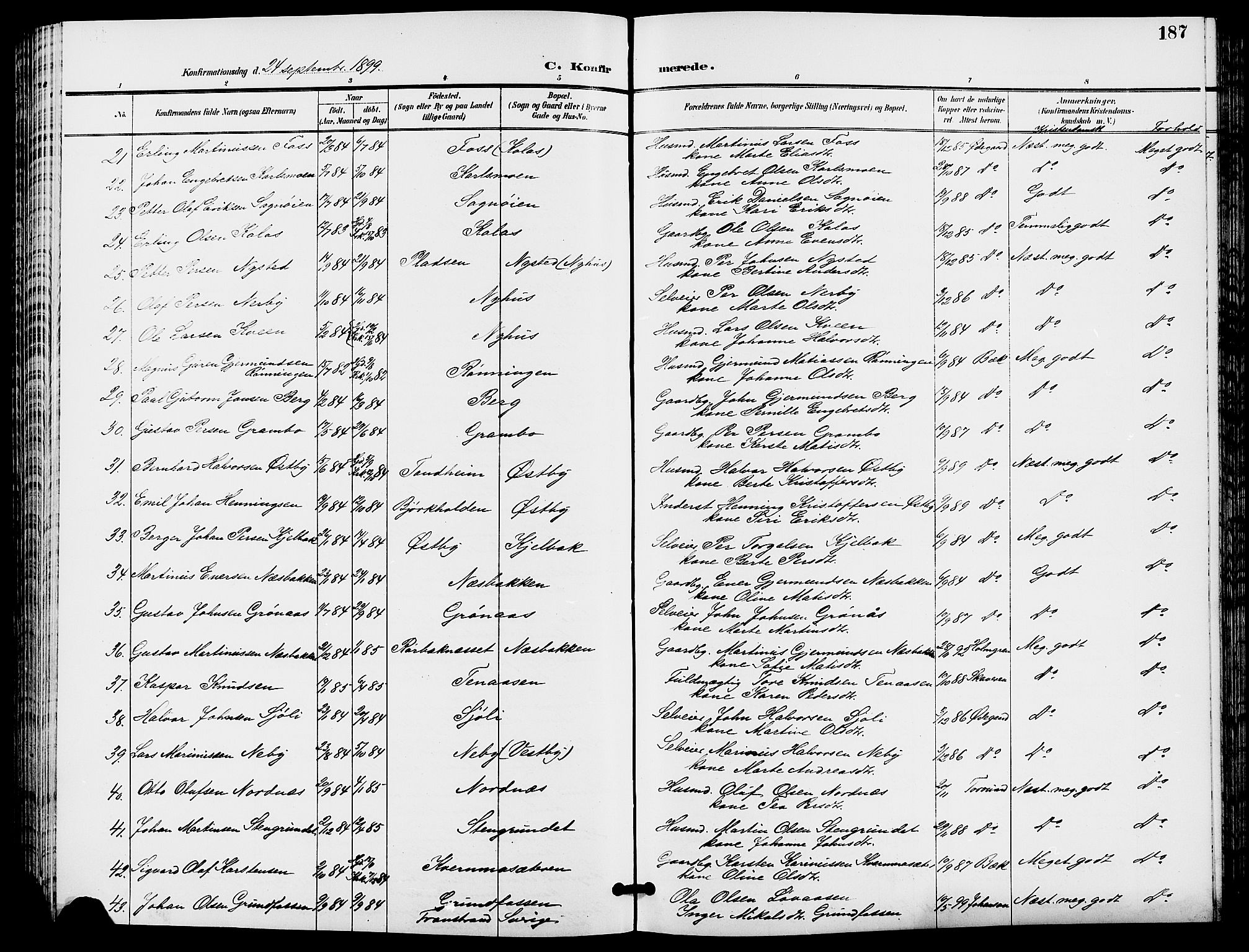 Trysil prestekontor, AV/SAH-PREST-046/H/Ha/Hab/L0006: Parish register (copy) no. 6, 1896-1912, p. 187