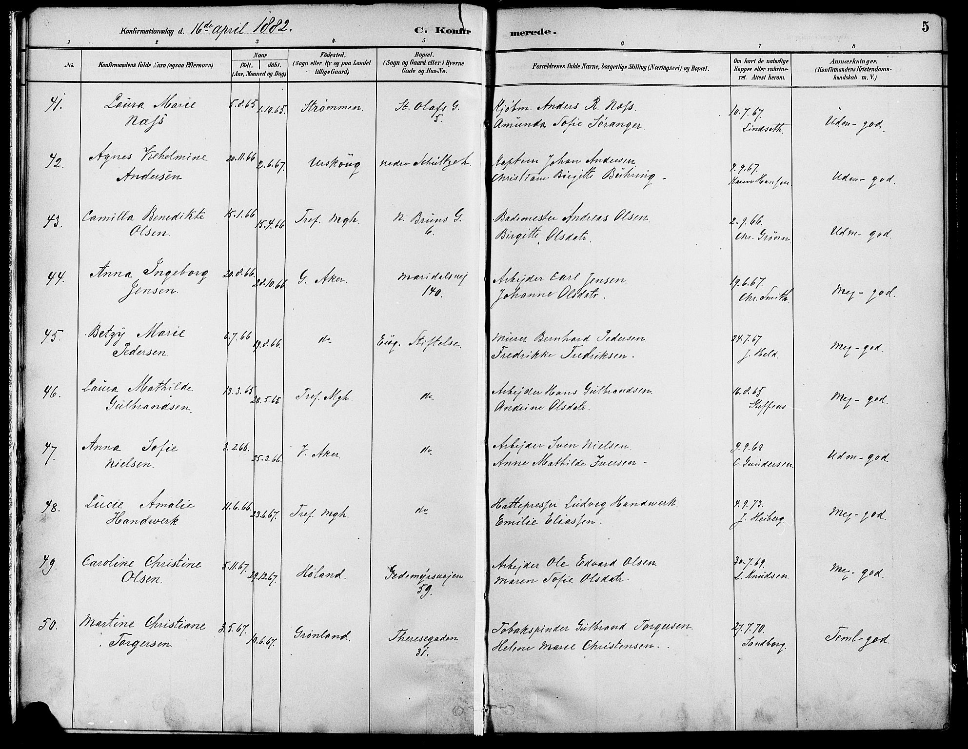 Gamle Aker prestekontor Kirkebøker, SAO/A-10617a/F/L0007: Parish register (official) no. 7, 1882-1890, p. 5