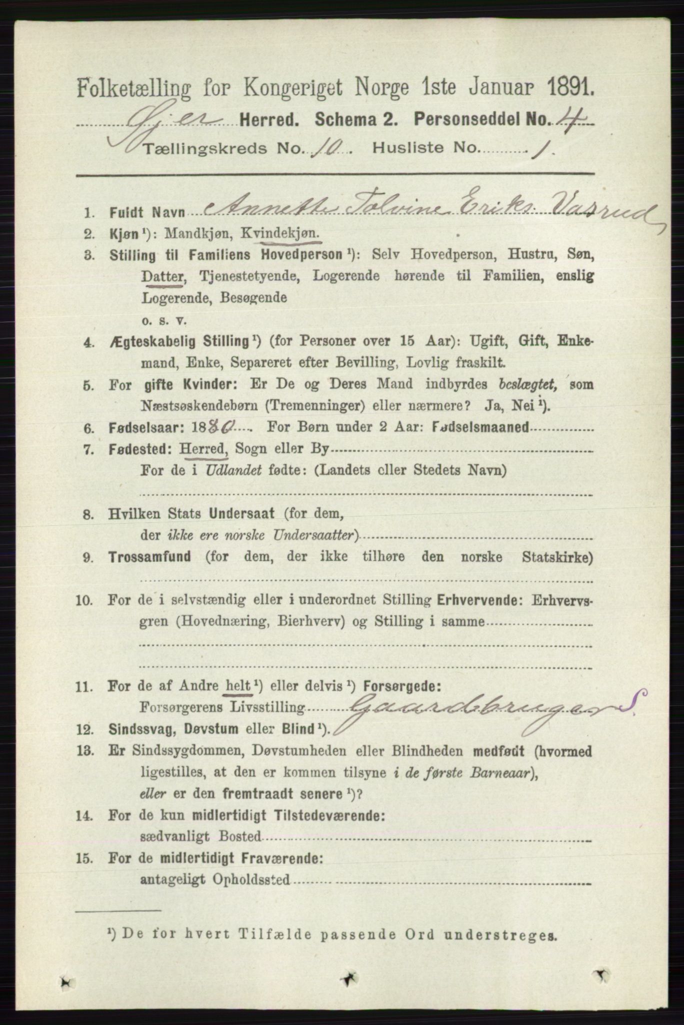 RA, 1891 census for 0521 Øyer, 1891, p. 3567