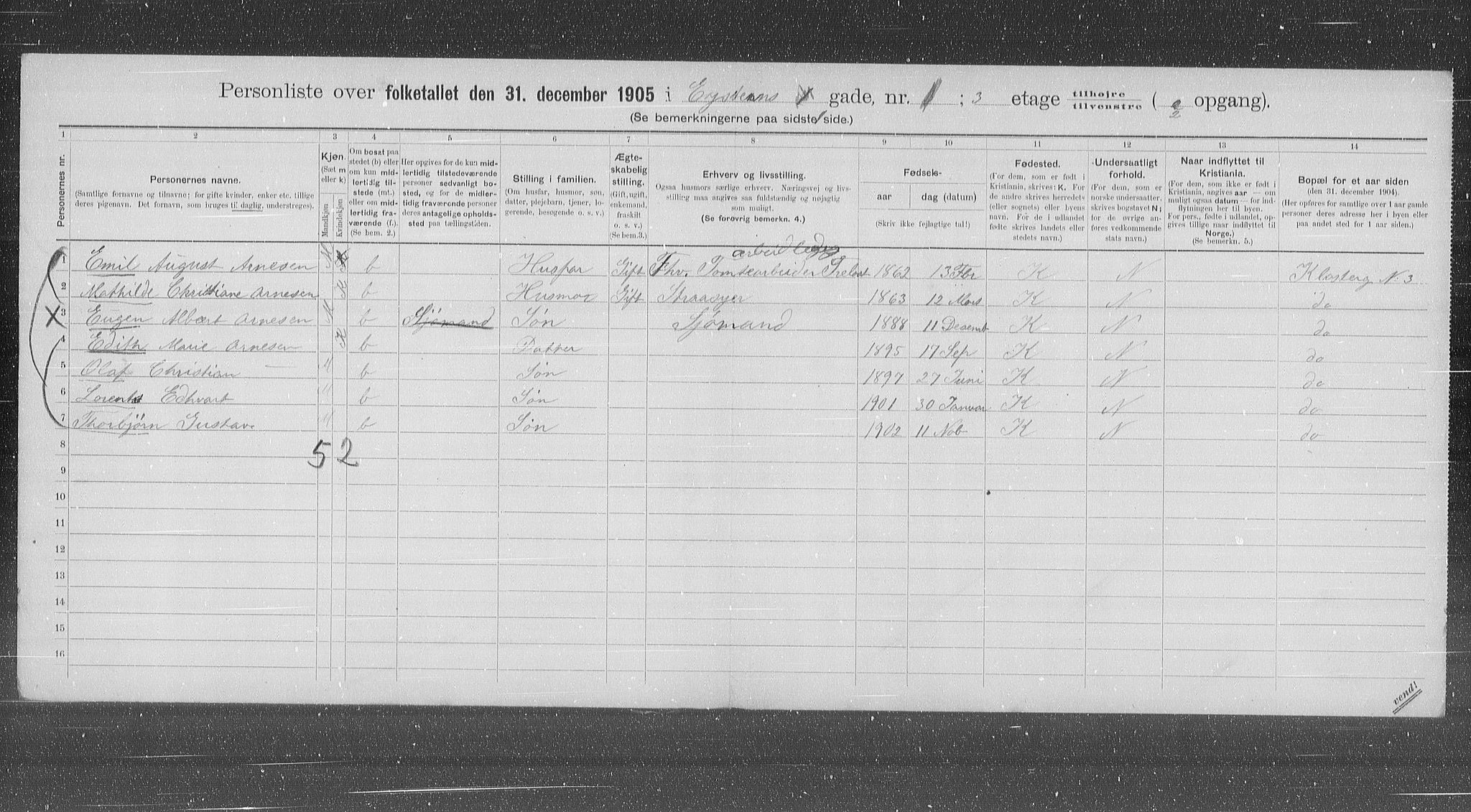 OBA, Municipal Census 1905 for Kristiania, 1905, p. 67678