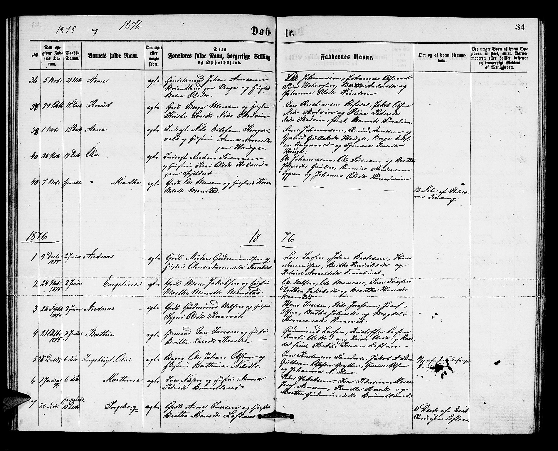 Lindås Sokneprestembete, SAB/A-76701/H/Hab: Parish register (copy) no. B 2, 1867-1885, p. 34