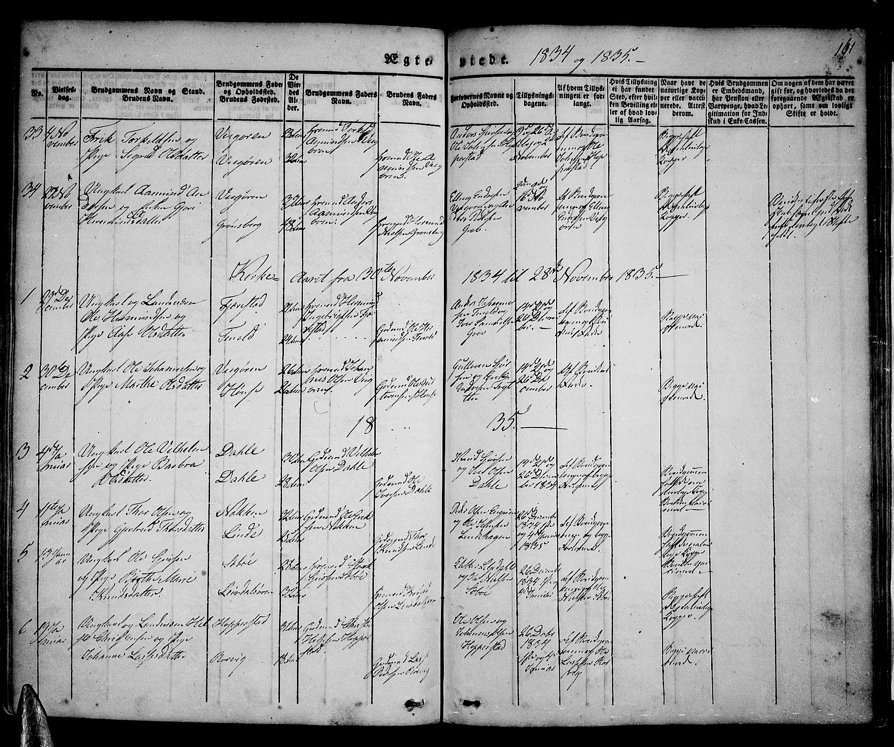 Vik sokneprestembete, AV/SAB-A-81501/H/Haa/Haaa/L0007: Parish register (official) no. A 7, 1831-1845, p. 161