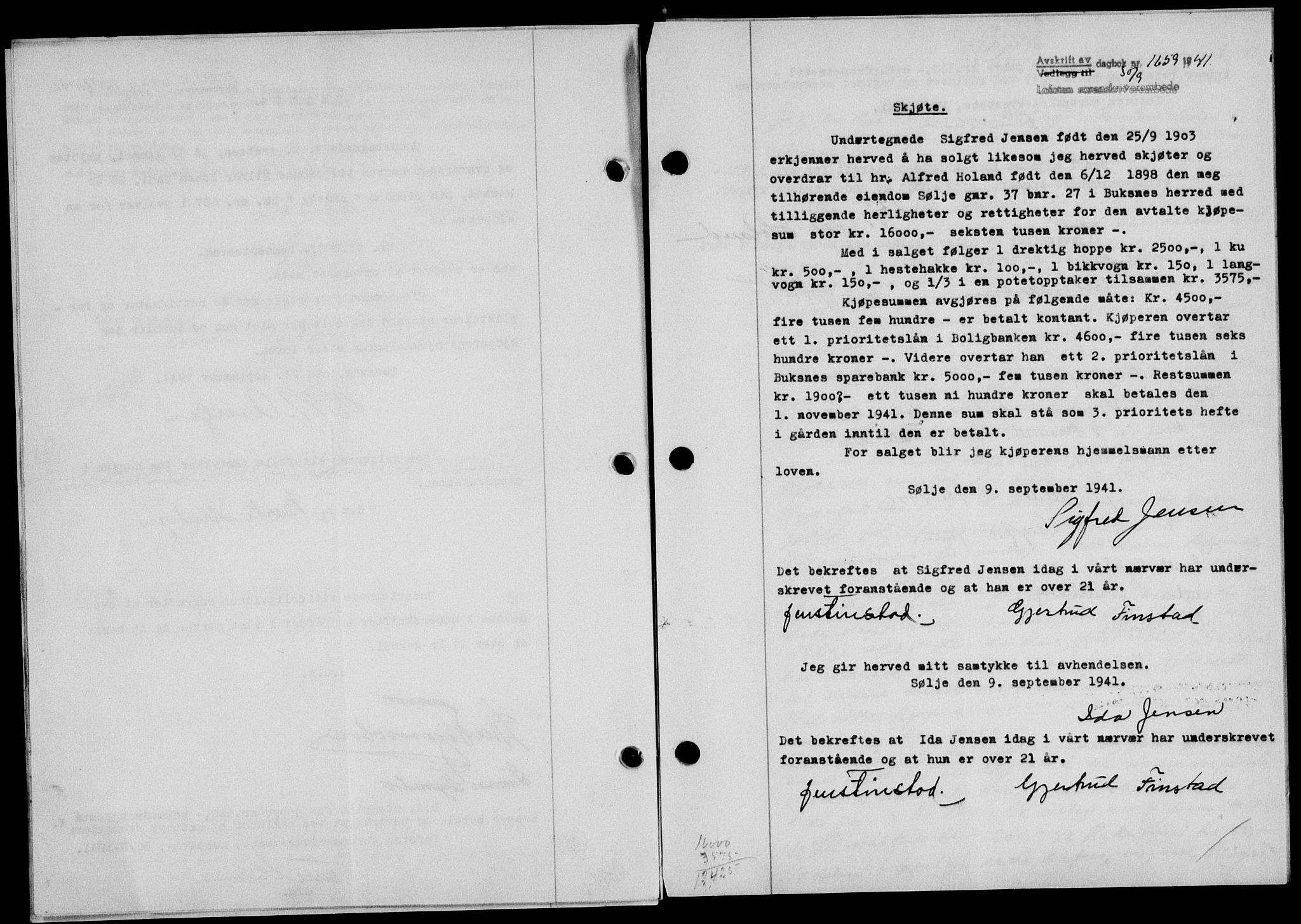 Lofoten sorenskriveri, SAT/A-0017/1/2/2C/L0008a: Mortgage book no. 8a, 1940-1941, Diary no: : 1659/1941