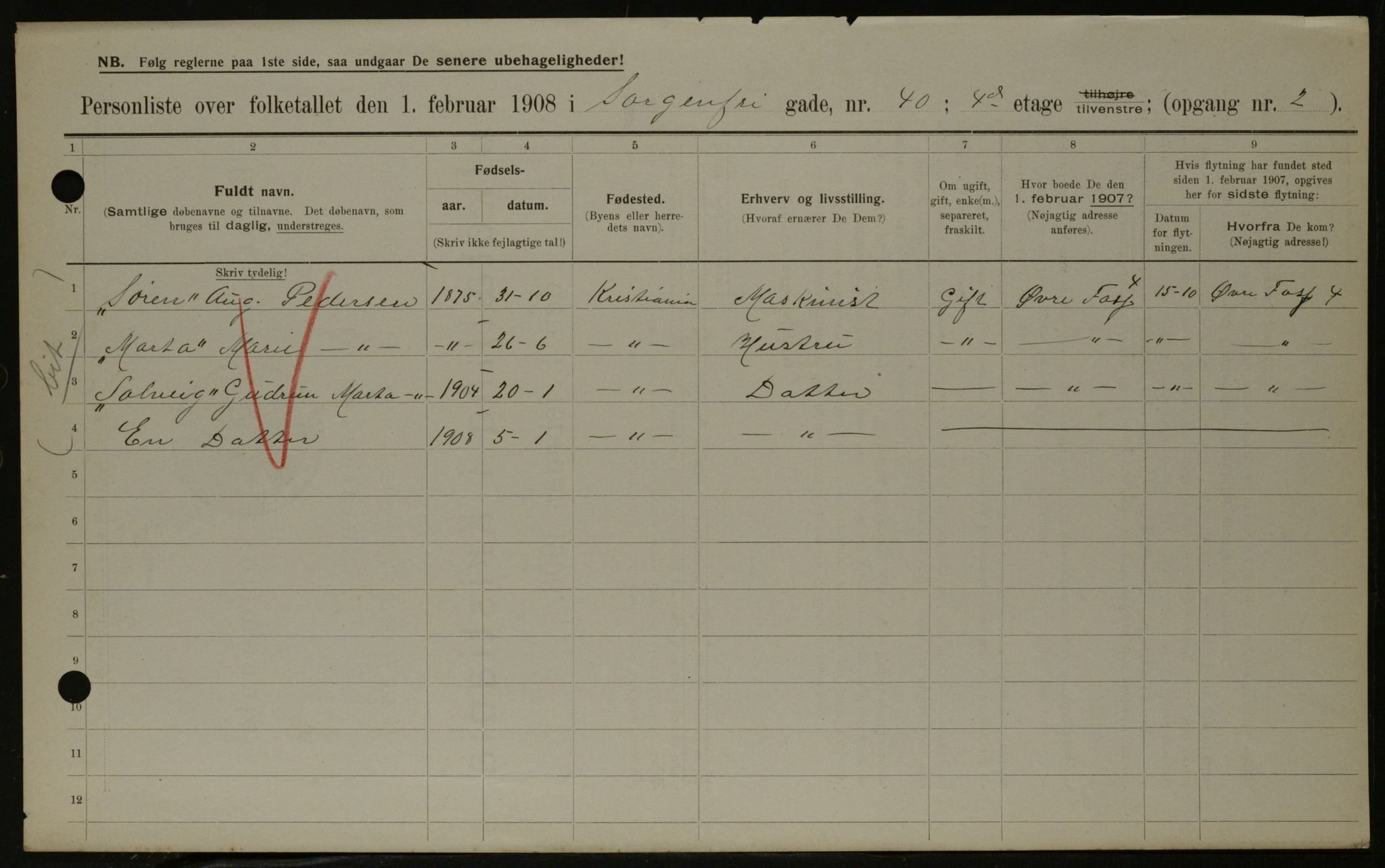 OBA, Municipal Census 1908 for Kristiania, 1908, p. 90333