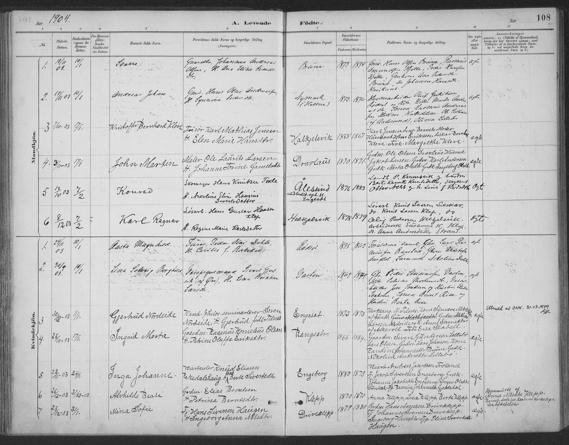 Ministerialprotokoller, klokkerbøker og fødselsregistre - Møre og Romsdal, AV/SAT-A-1454/511/L0142: Parish register (official) no. 511A09, 1891-1905, p. 108