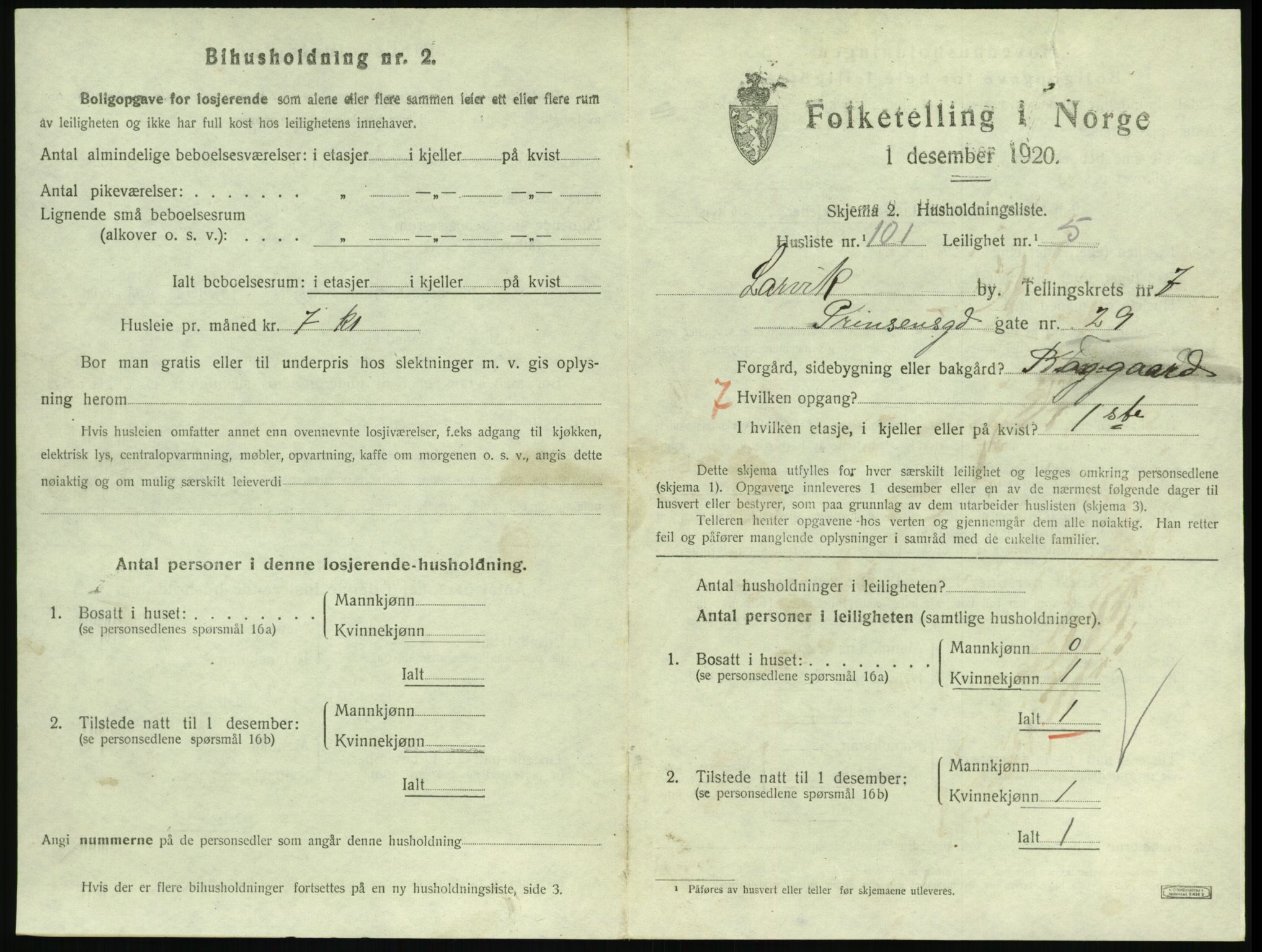 SAKO, 1920 census for Larvik, 1920, p. 6406