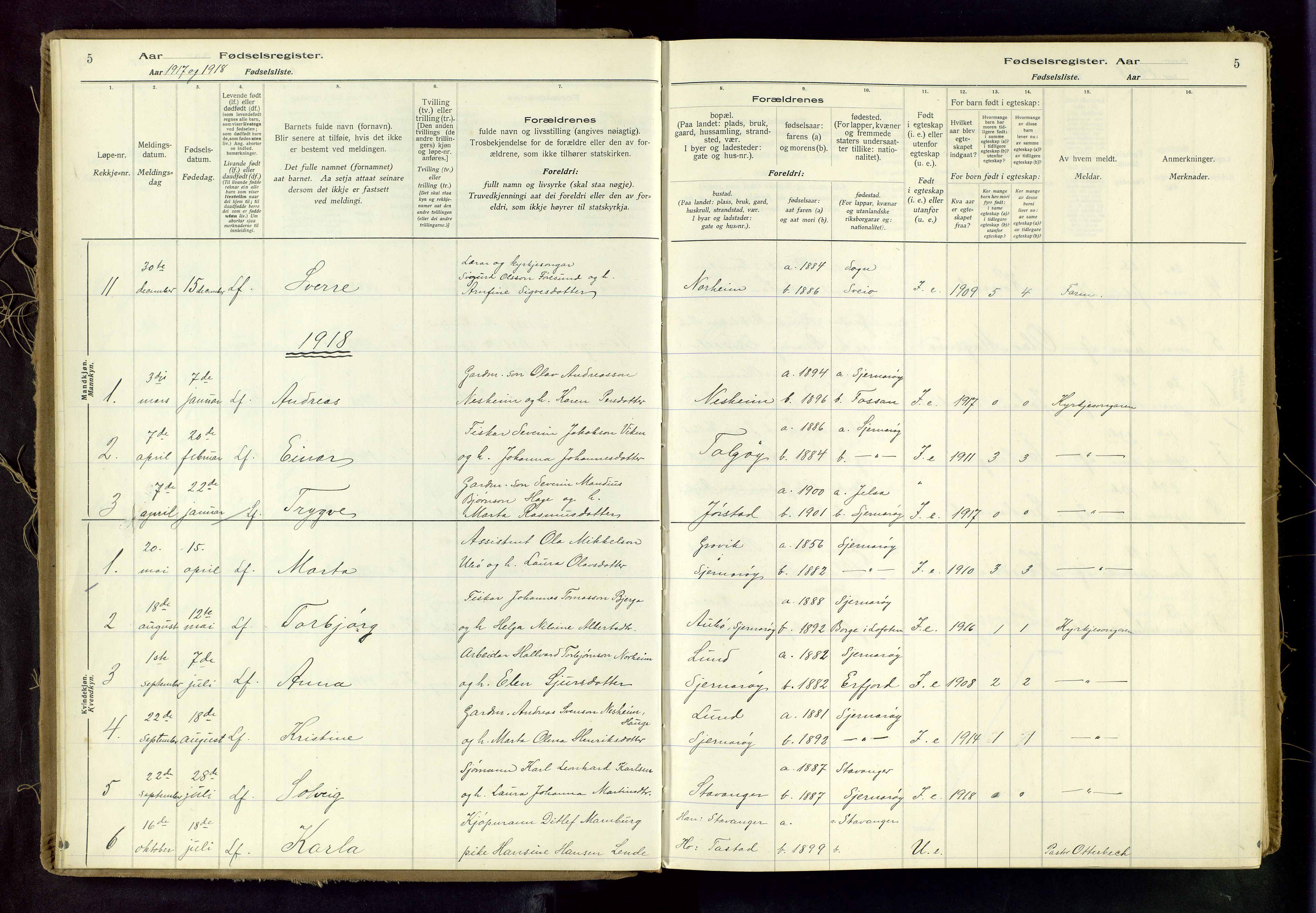 Nedstrand sokneprestkontor, SAST/A-101841/03/A/L0001: Birth register no. 1, 1916-1982, p. 5