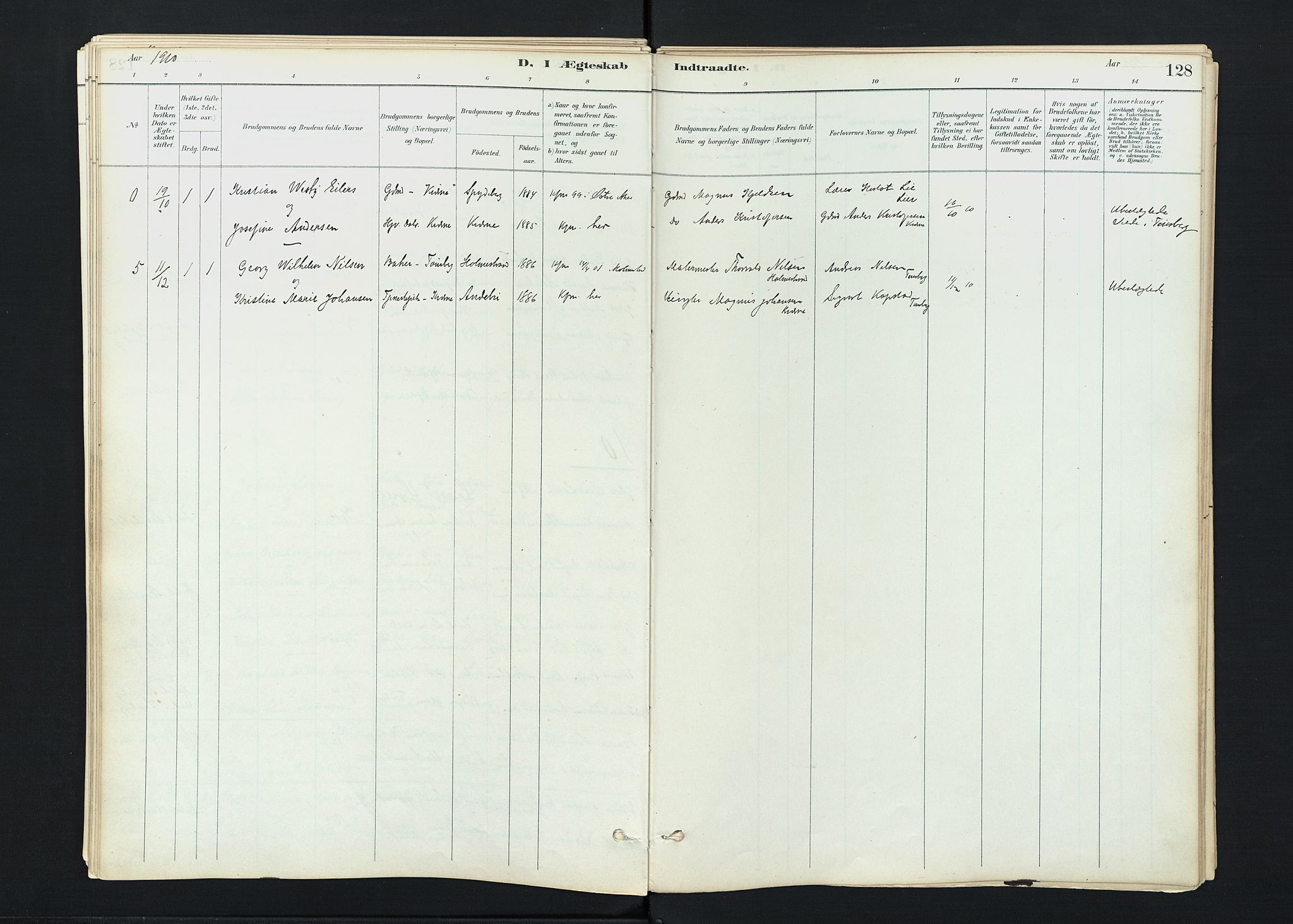 Stokke kirkebøker, AV/SAKO-A-320/F/Fc/L0001: Parish register (official) no. III 1, 1884-1910, p. 128