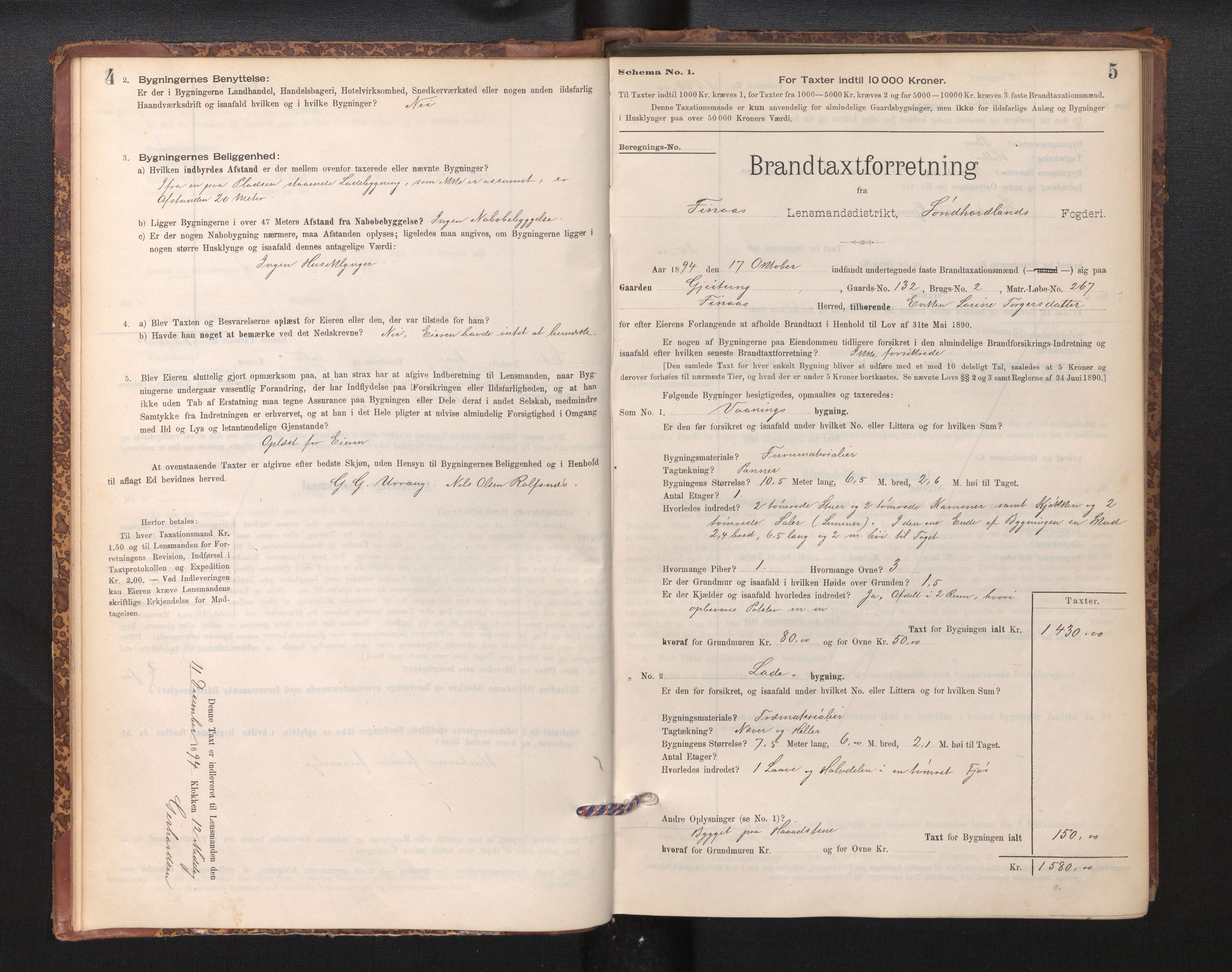 Lensmannen i Finnås, SAB/A-31901/0012/L0002: Branntakstprotokoll, skjematakst, 1894-1954, p. 4-5