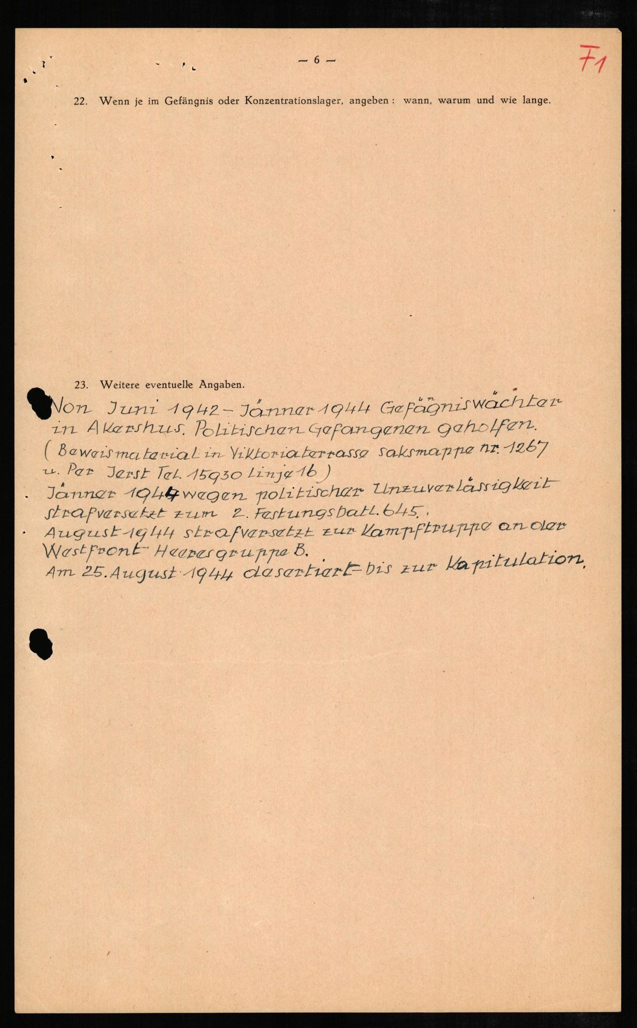 Forsvaret, Forsvarets overkommando II, AV/RA-RAFA-3915/D/Db/L0007: CI Questionaires. Tyske okkupasjonsstyrker i Norge. Tyskere., 1945-1946, p. 397