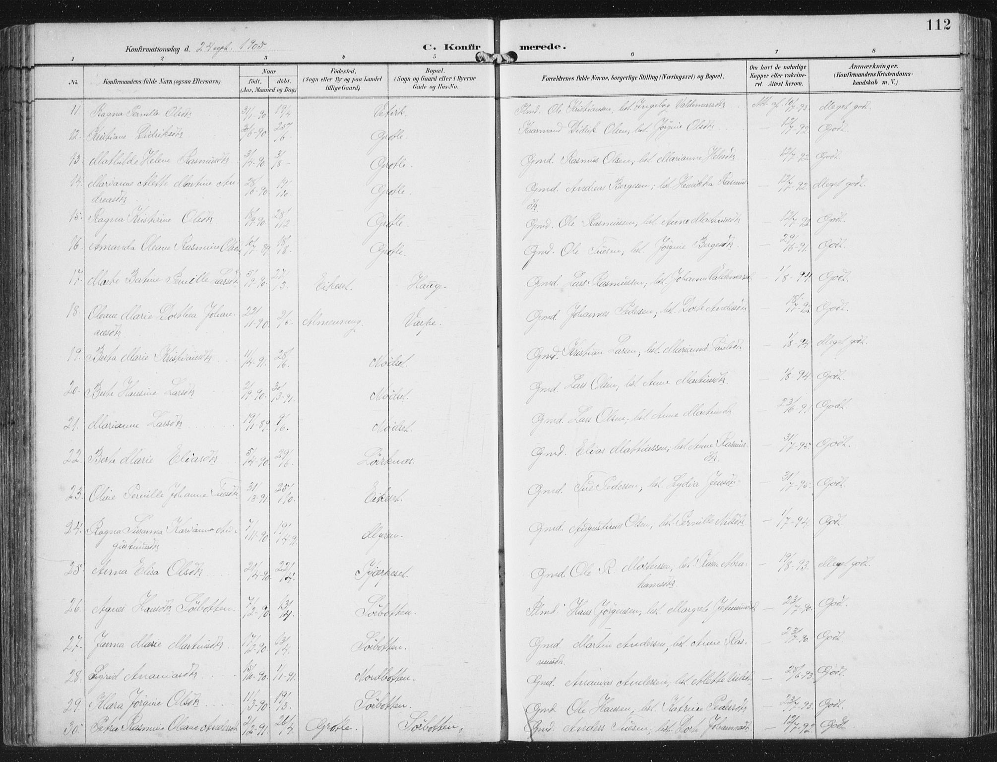 Bremanger sokneprestembete, AV/SAB-A-82201/H/Haa/Haab/L0002: Parish register (official) no. B  2, 1896-1908, p. 112