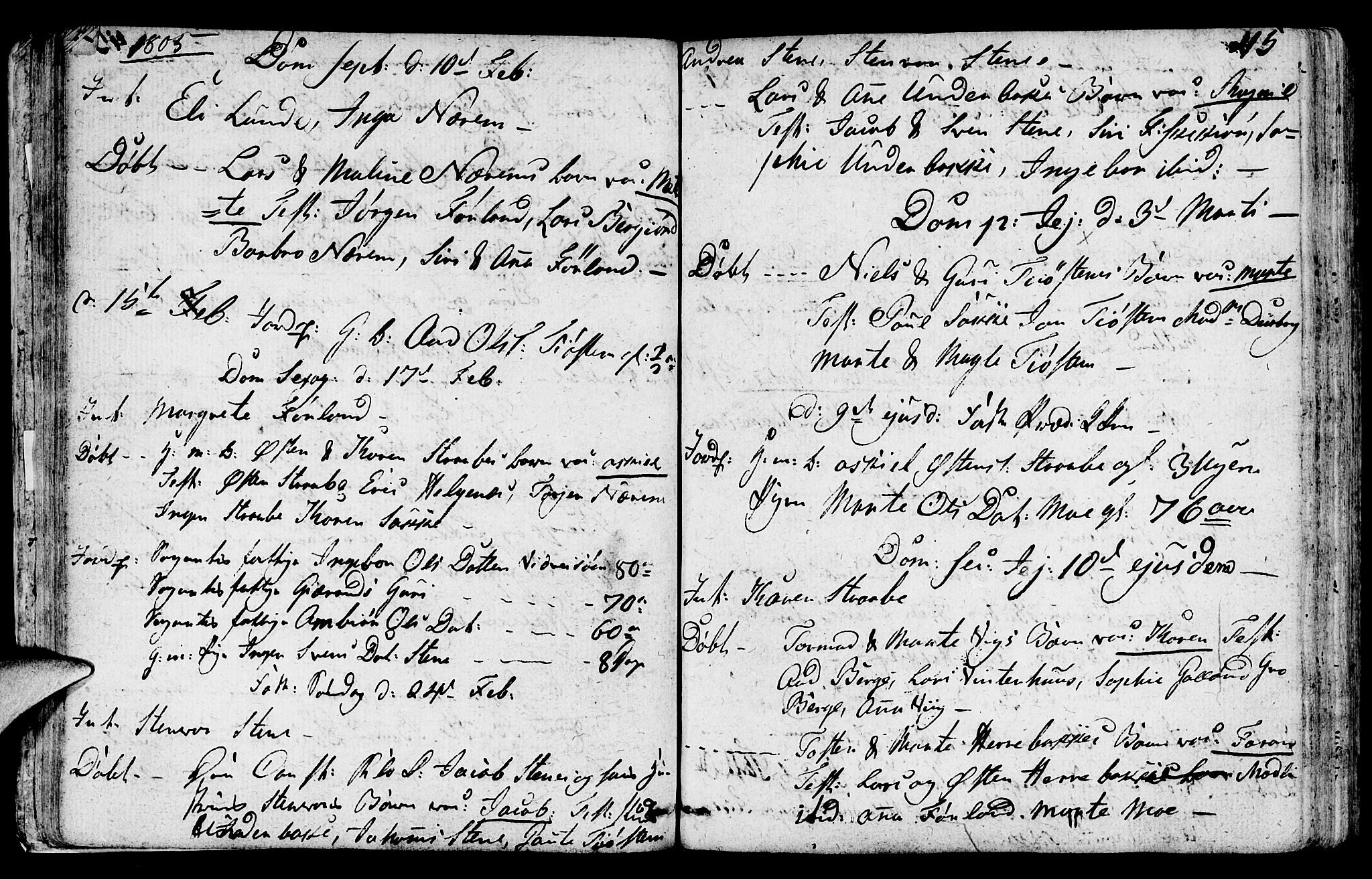 Suldal sokneprestkontor, AV/SAST-A-101845/01/IV/L0004: Parish register (official) no. A 4, 1800-1816, p. 45