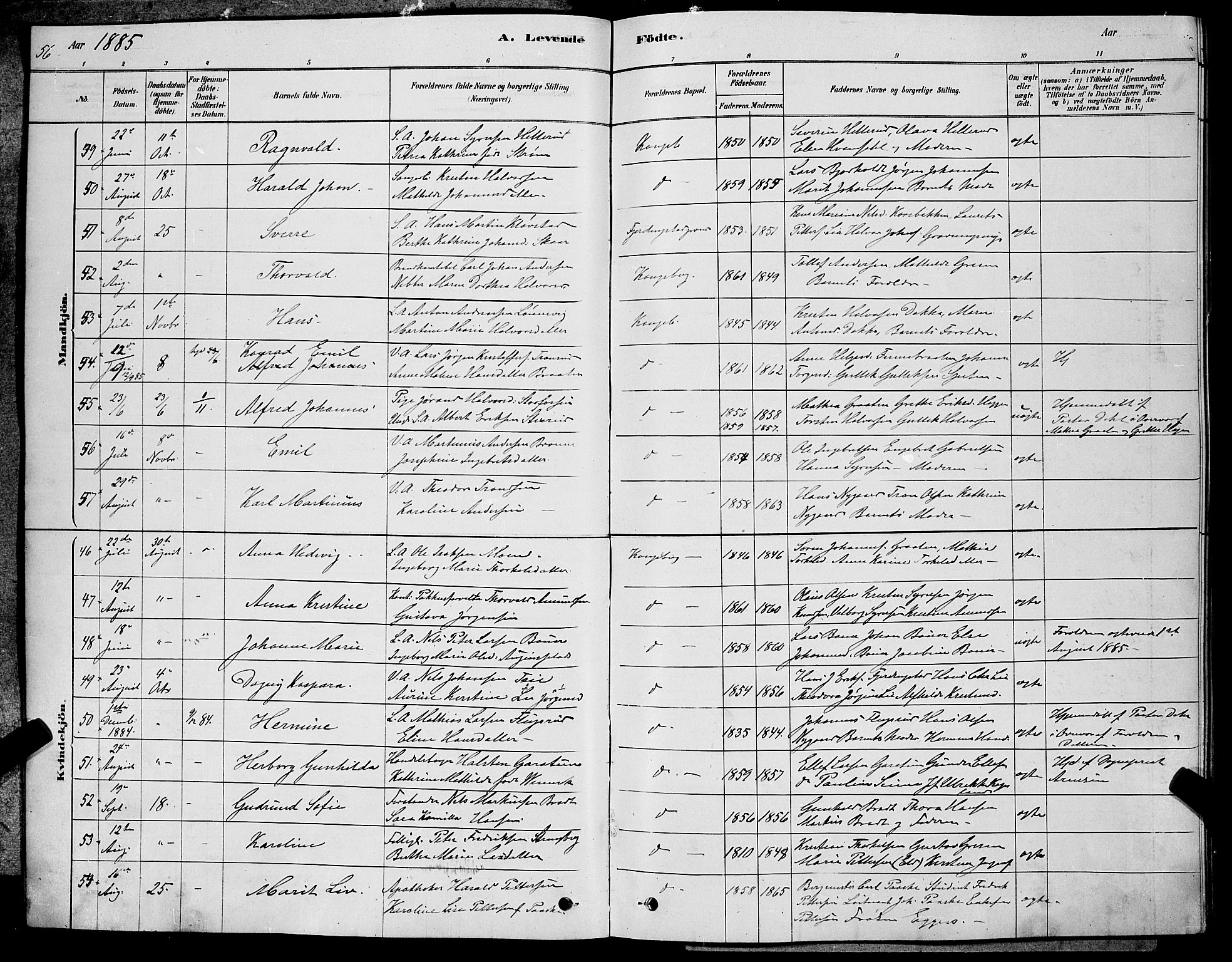 Kongsberg kirkebøker, AV/SAKO-A-22/G/Ga/L0005: Parish register (copy) no. 5, 1878-1889, p. 56