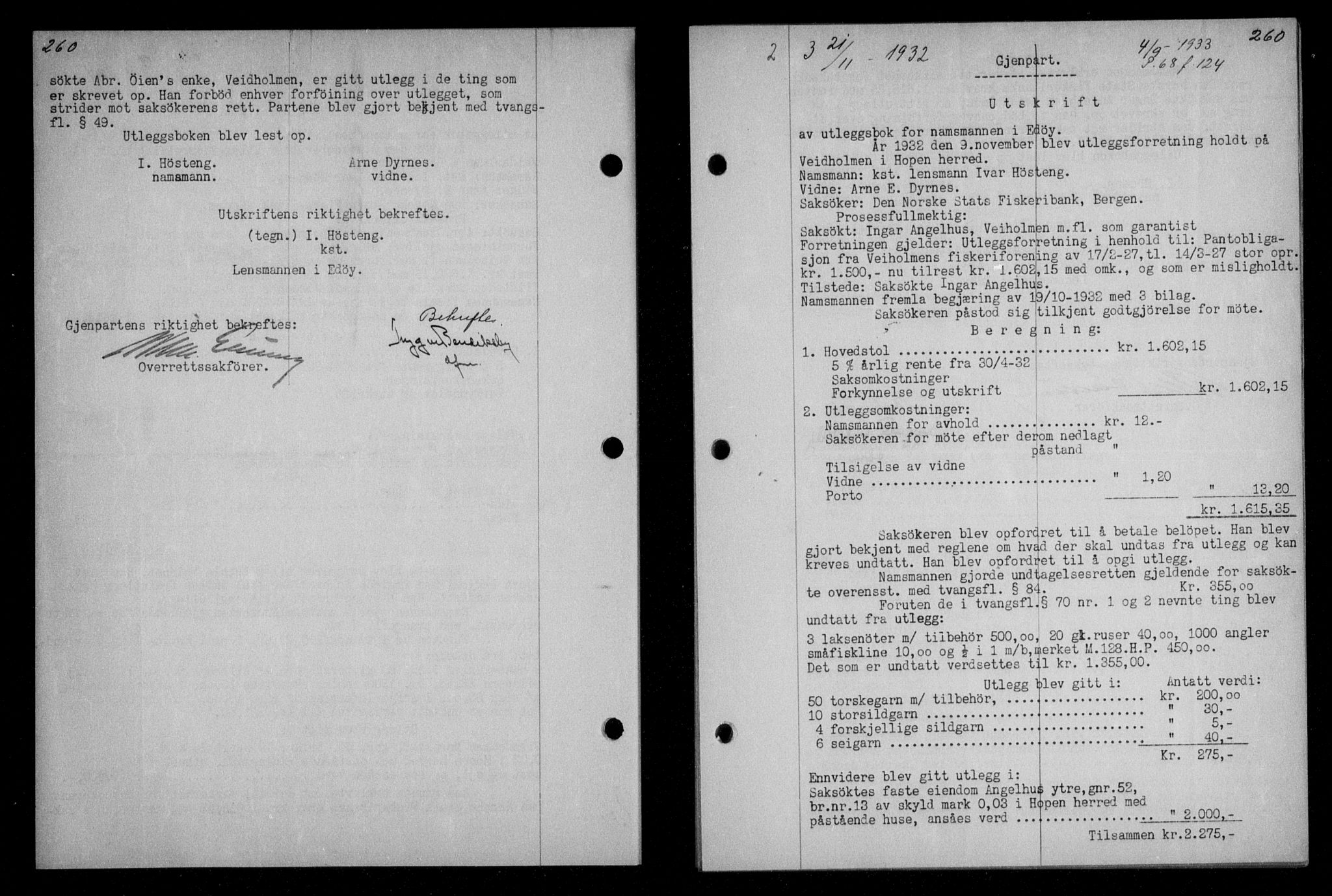 Nordmøre sorenskriveri, AV/SAT-A-4132/1/2/2Ca/L0076: Mortgage book no. 66, 1932-1933, Deed date: 21.11.1932