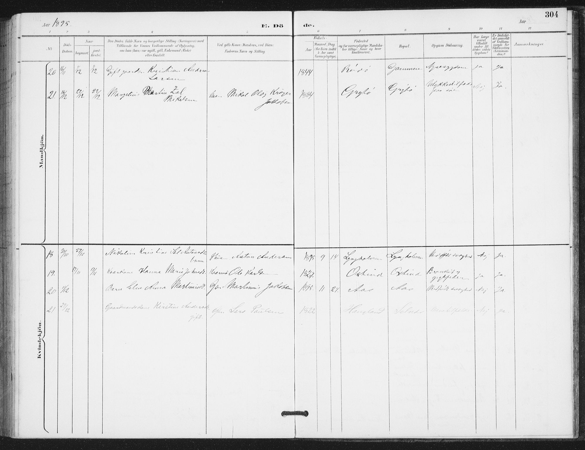 Ministerialprotokoller, klokkerbøker og fødselsregistre - Nordland, AV/SAT-A-1459/839/L0573: Parish register (copy) no. 839C03, 1892-1917, p. 304