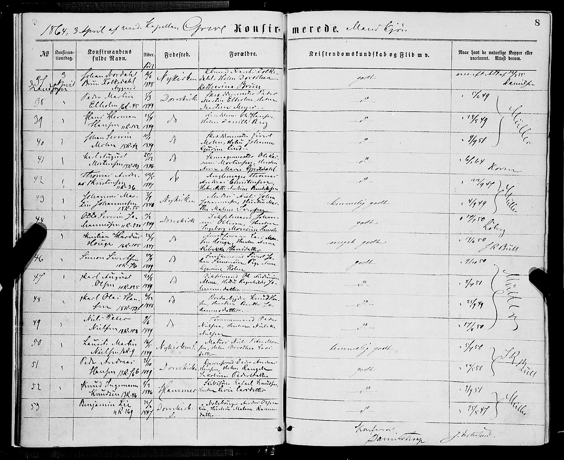 Domkirken sokneprestembete, AV/SAB-A-74801/H/Haa/L0029: Parish register (official) no. C 4, 1864-1879, p. 8