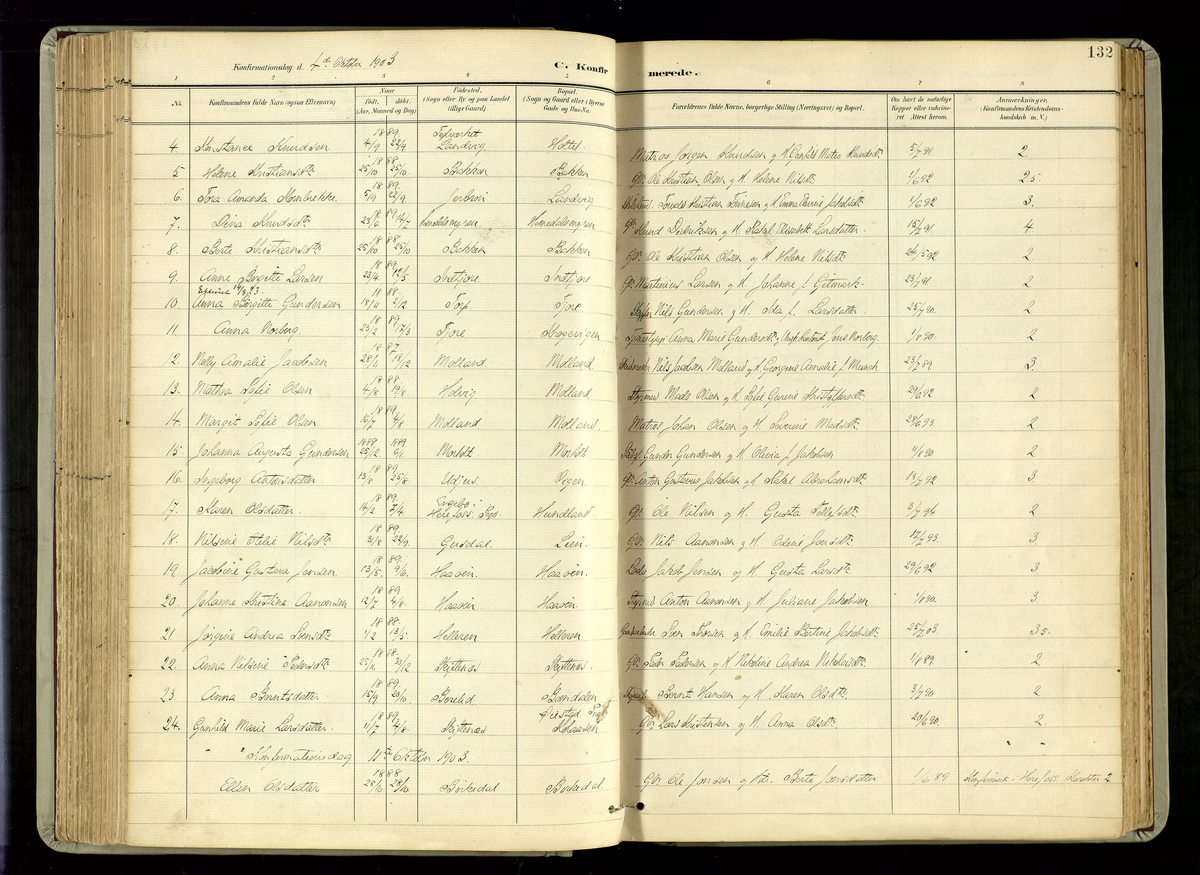 Hommedal sokneprestkontor, AV/SAK-1111-0023/F/Fa/Fab/L0007: Parish register (official) no. A 7, 1898-1924, p. 132