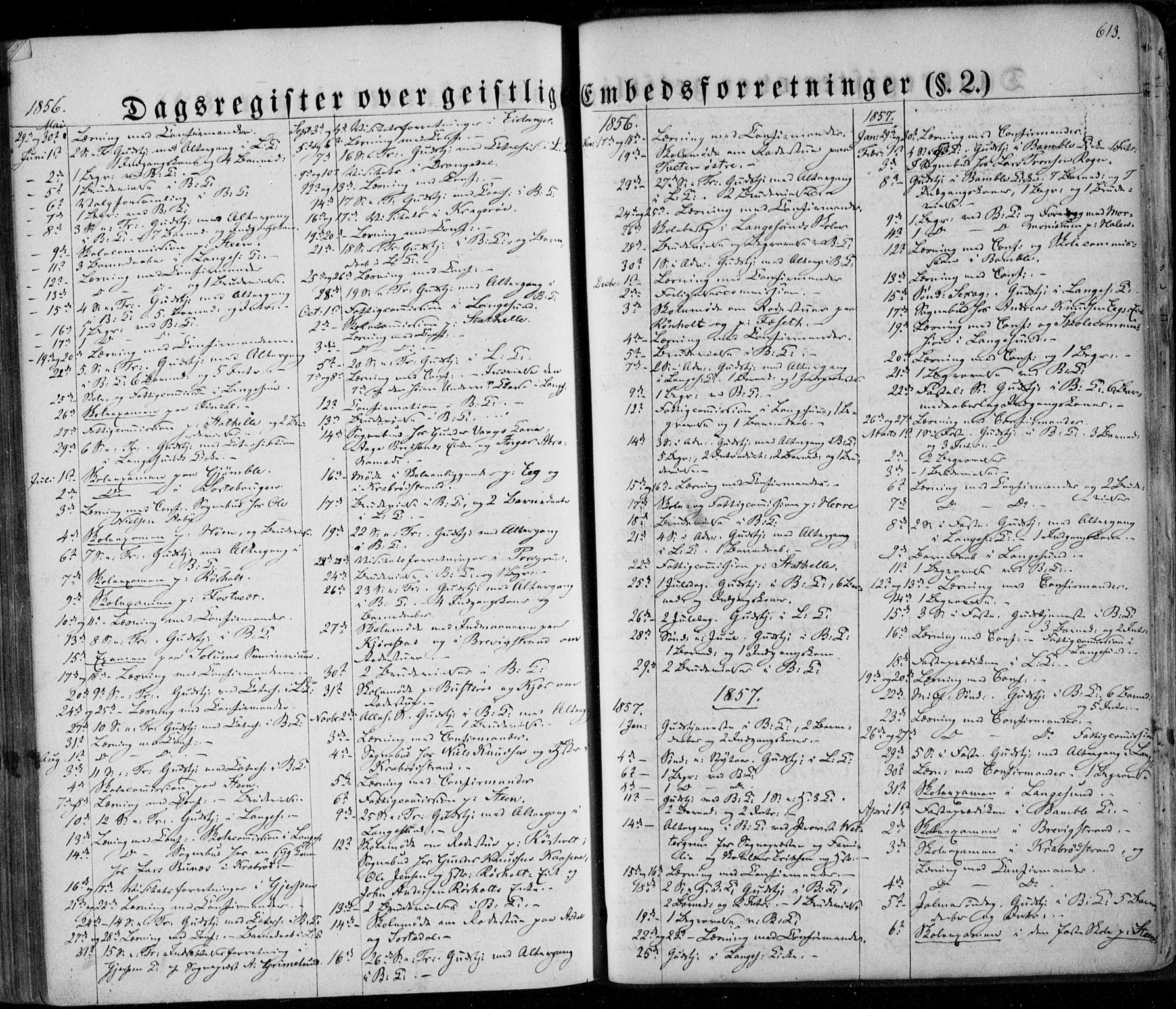 Bamble kirkebøker, SAKO/A-253/F/Fa/L0005: Parish register (official) no. I 5, 1854-1869, p. 613