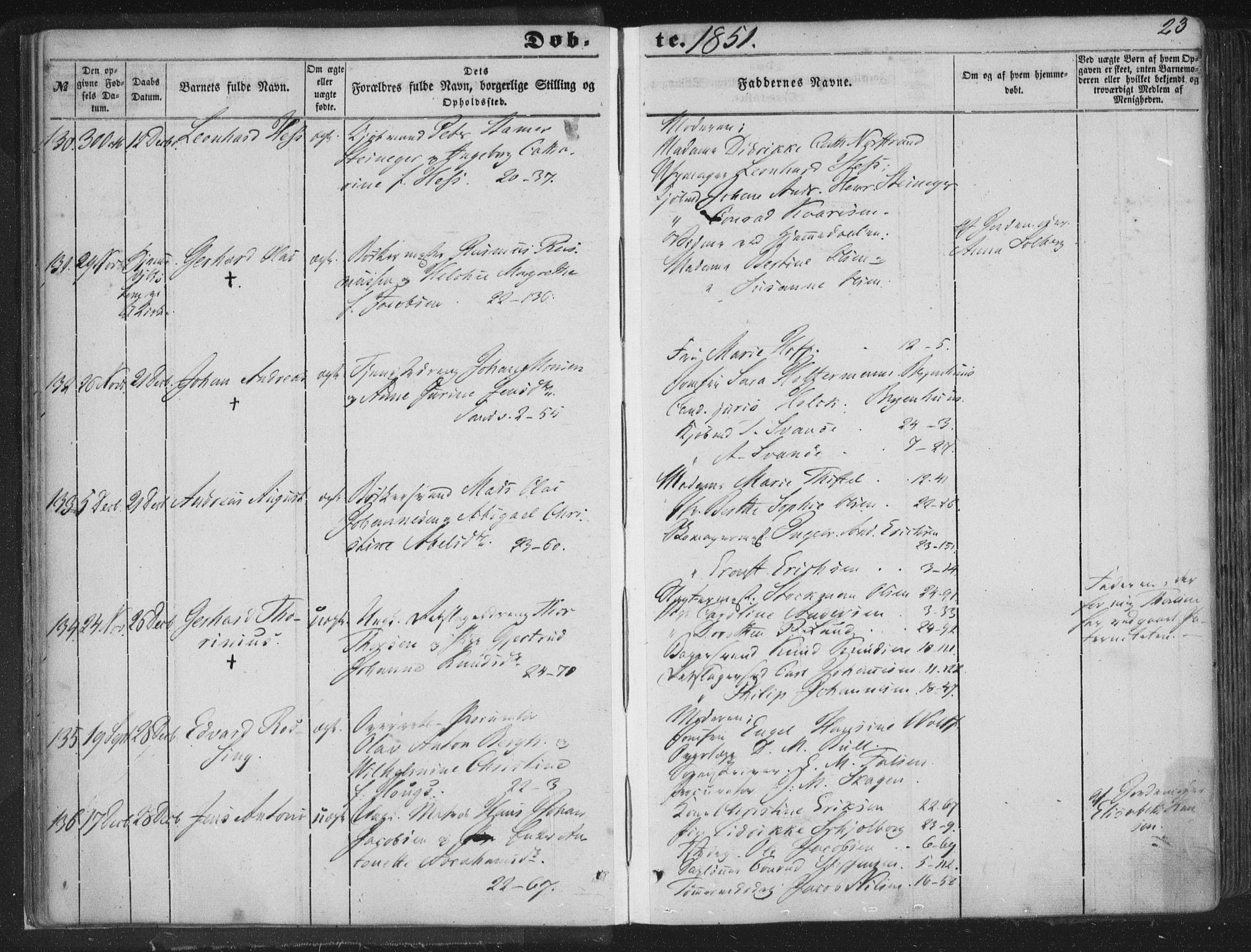 Korskirken sokneprestembete, AV/SAB-A-76101/H/Haa/L0017: Parish register (official) no. B 3, 1851-1857, p. 23