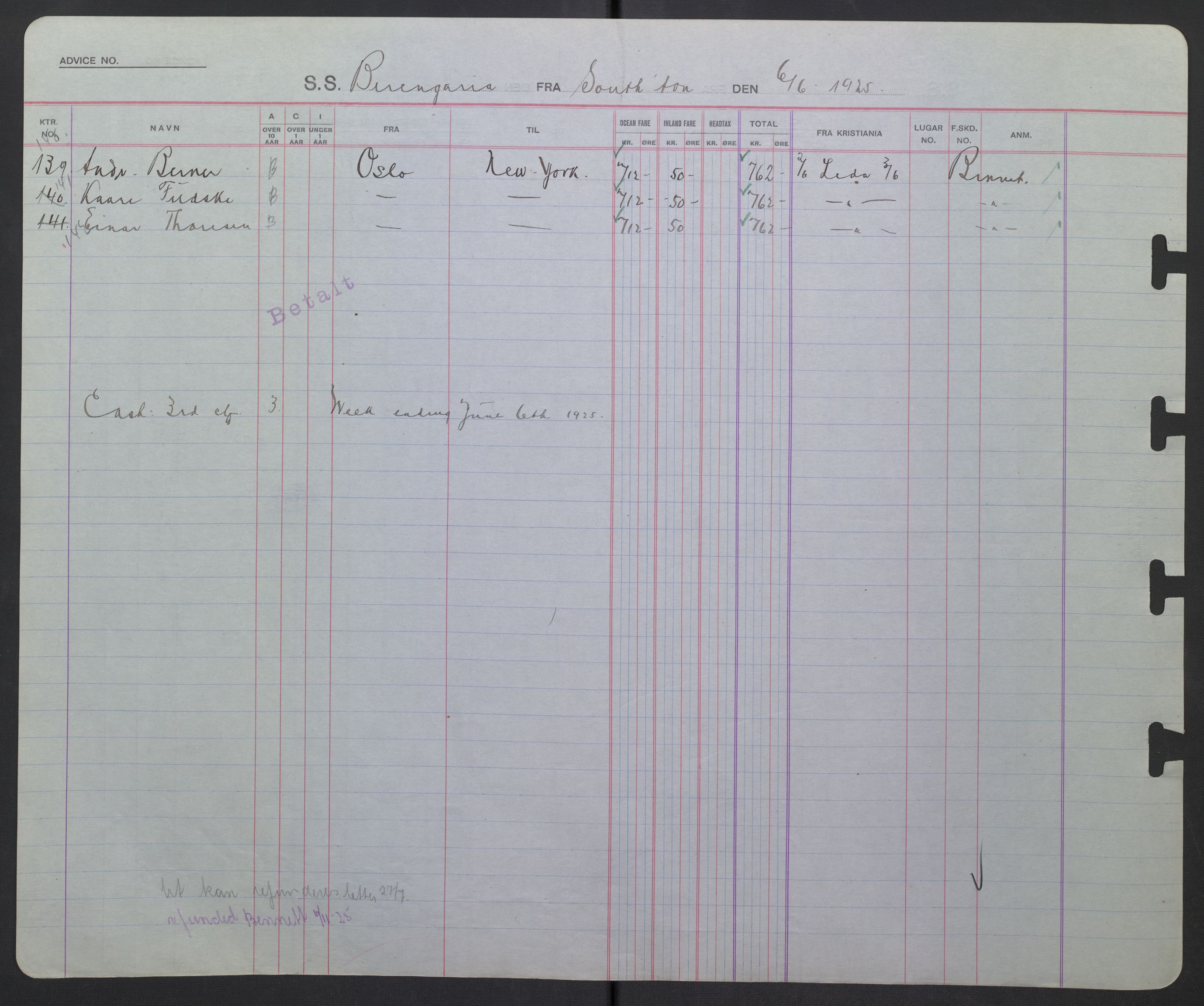 White Star-linjen, AV/SAO-PAO-0201/D/Db/L0002: Passasjerlister, 1924-1927, p. 137