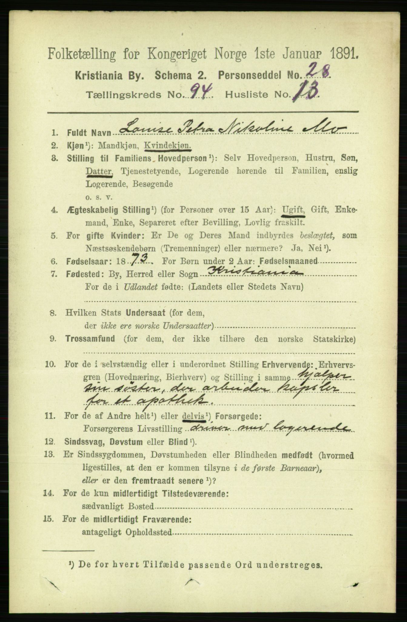 RA, 1891 census for 0301 Kristiania, 1891, p. 46252