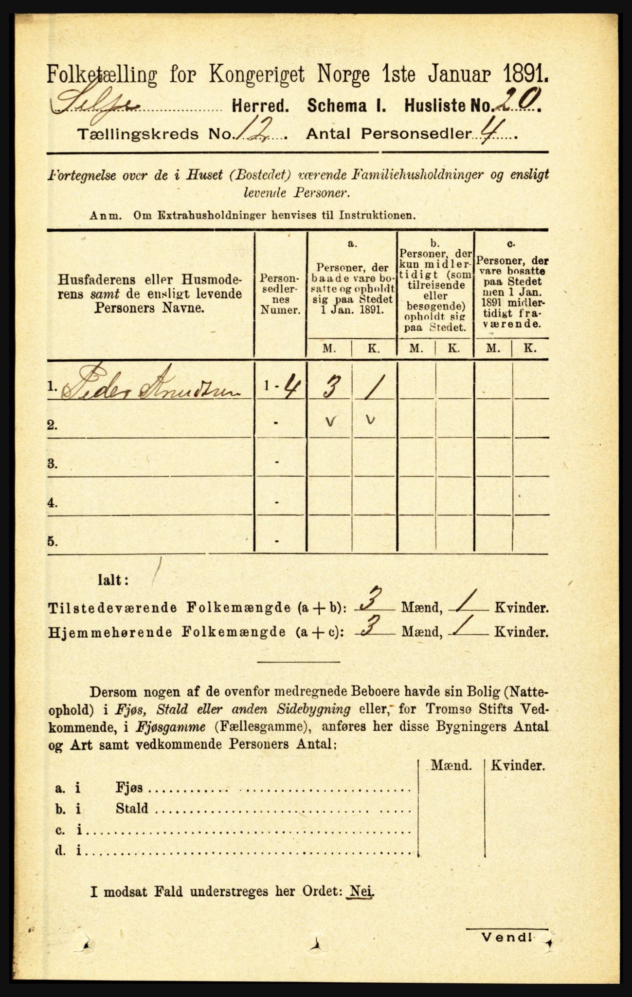RA, 1891 census for 1441 Selje, 1891, p. 3643