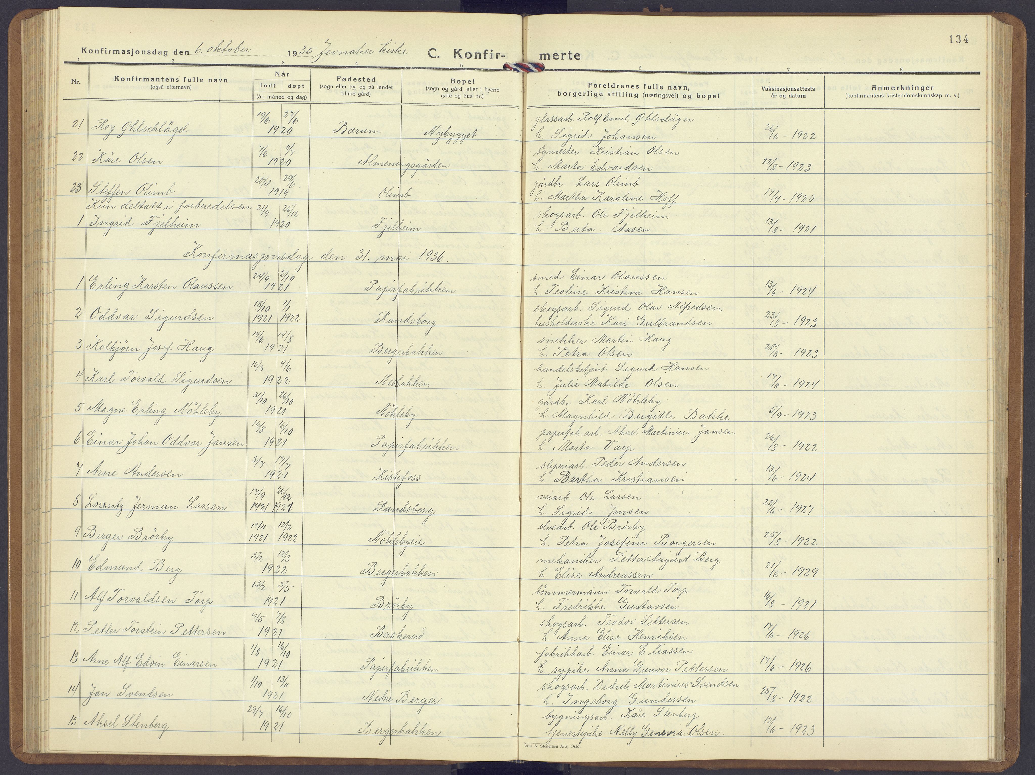 Jevnaker prestekontor, SAH/PREST-116/H/Ha/Hab/L0006: Parish register (copy) no. 6, 1930-1945, p. 134