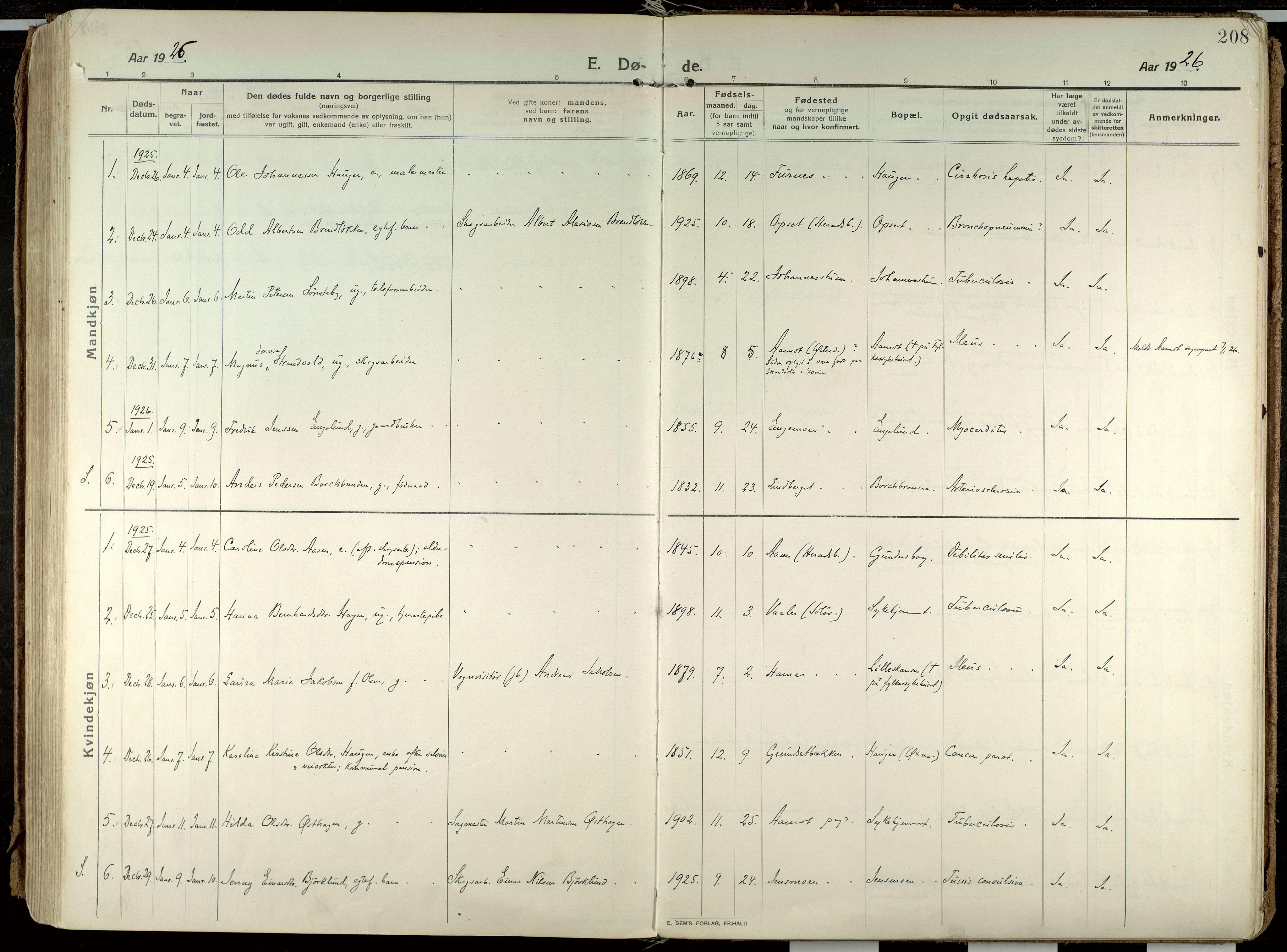 Elverum prestekontor, SAH/PREST-044/H/Ha/Haa/L0021: Parish register (official) no. 21, 1913-1928, p. 208