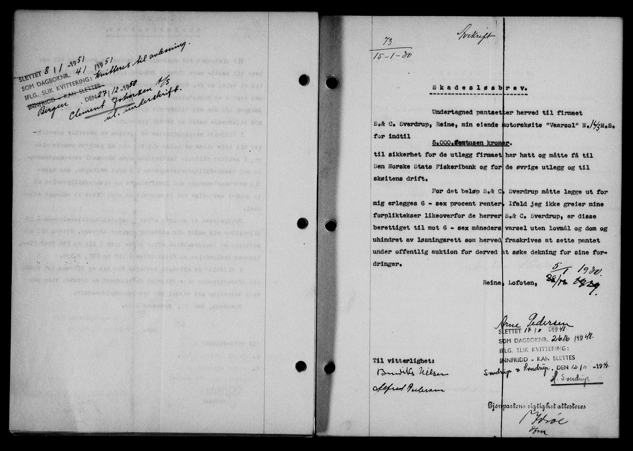 Lofoten sorenskriveri, AV/SAT-A-0017/1/2/2C/L0021b: Mortgage book no. 21b, 1930-1930, Deed date: 15.01.1930