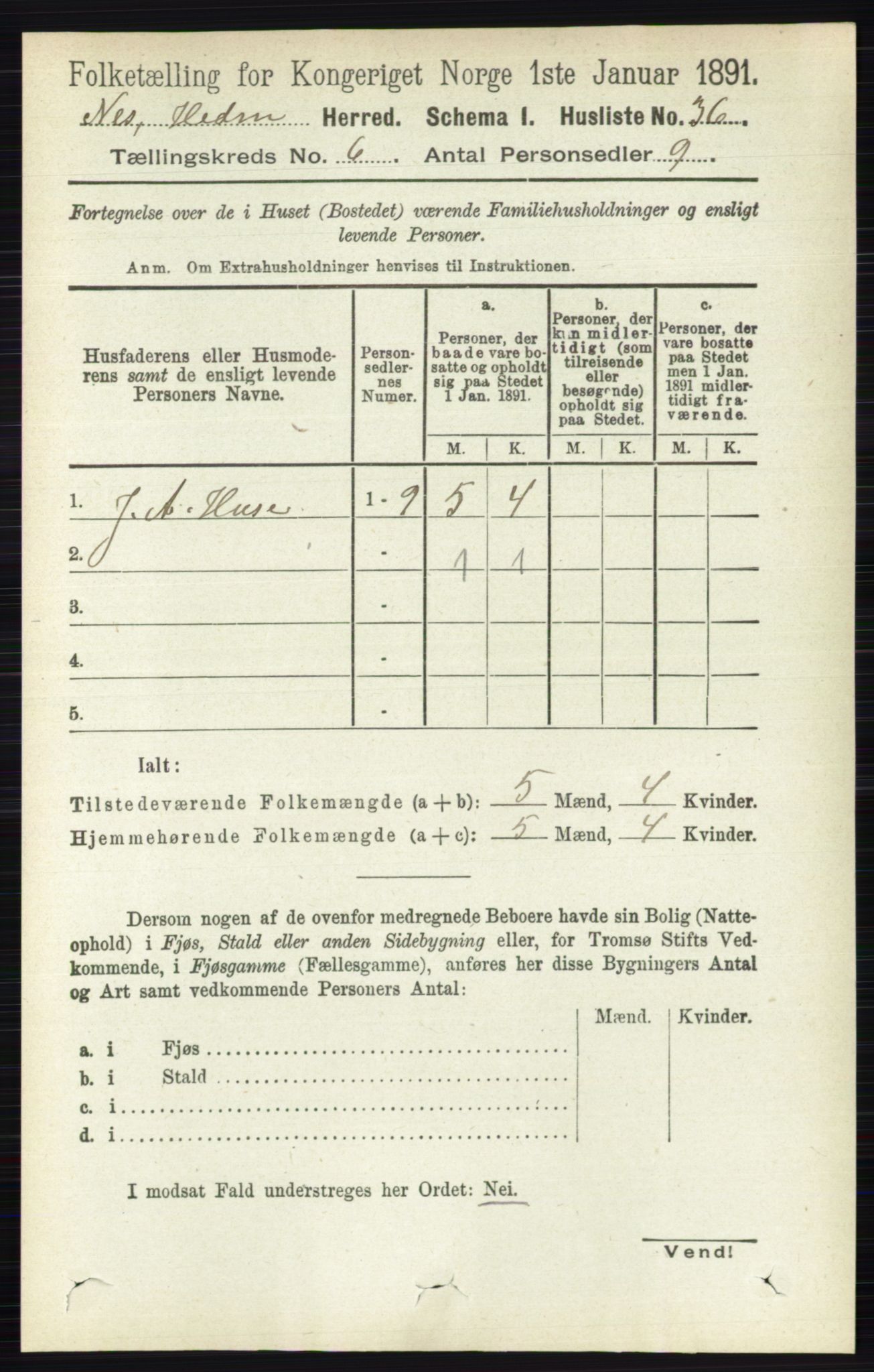 RA, 1891 census for 0411 Nes, 1891, p. 3204