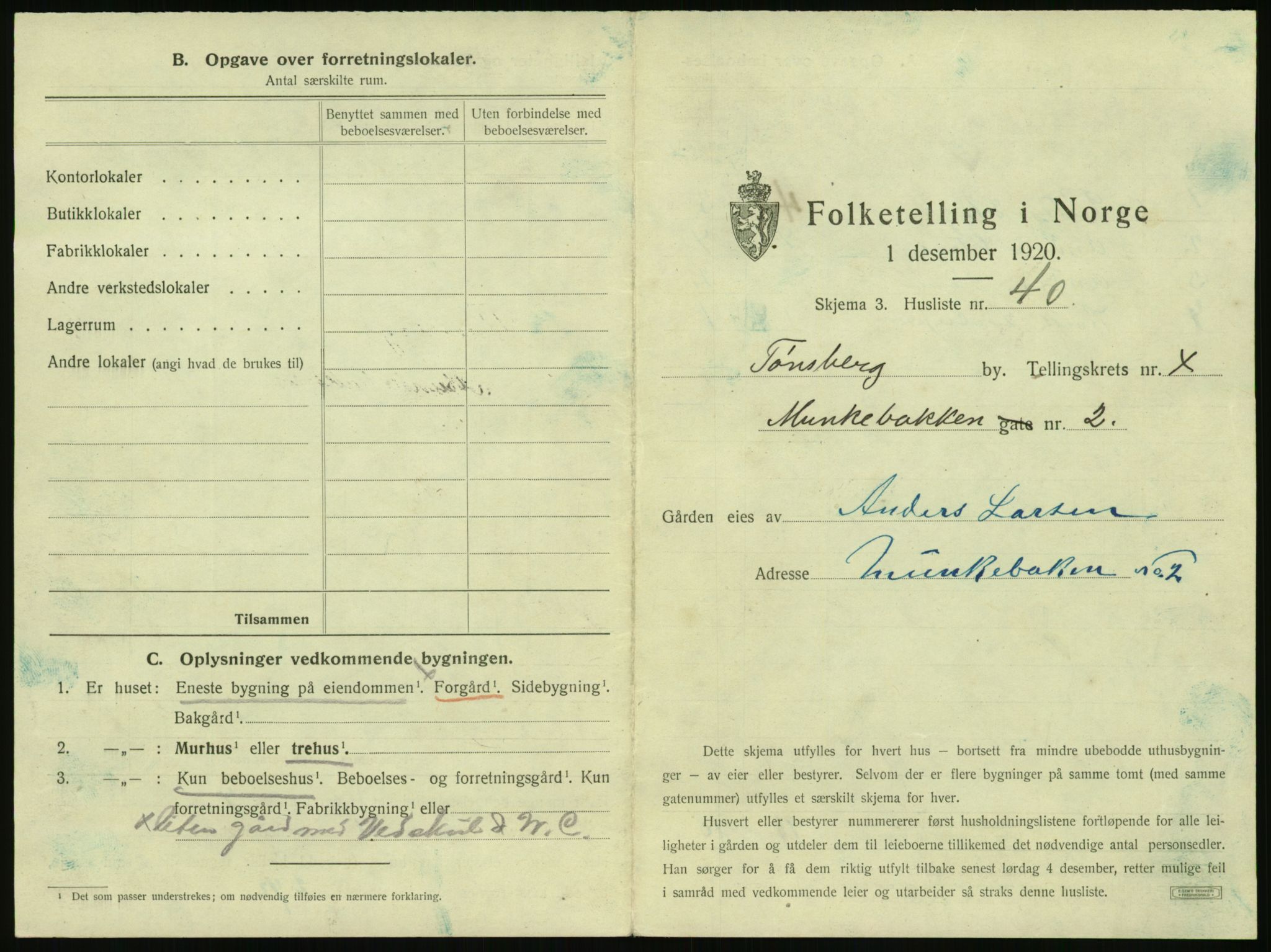 SAKO, 1920 census for Tønsberg, 1920, p. 1143