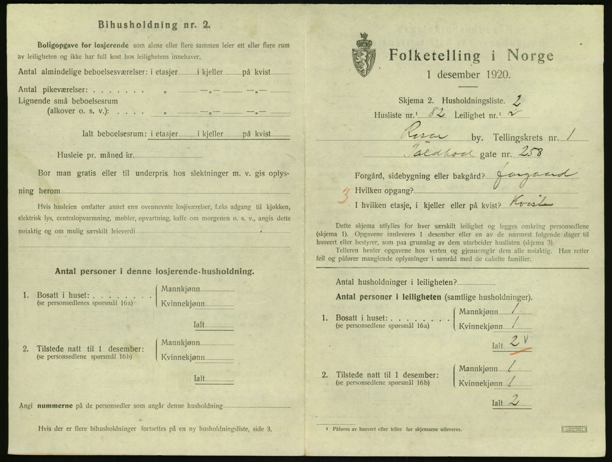 SAK, 1920 census for Risør, 1920, p. 1543