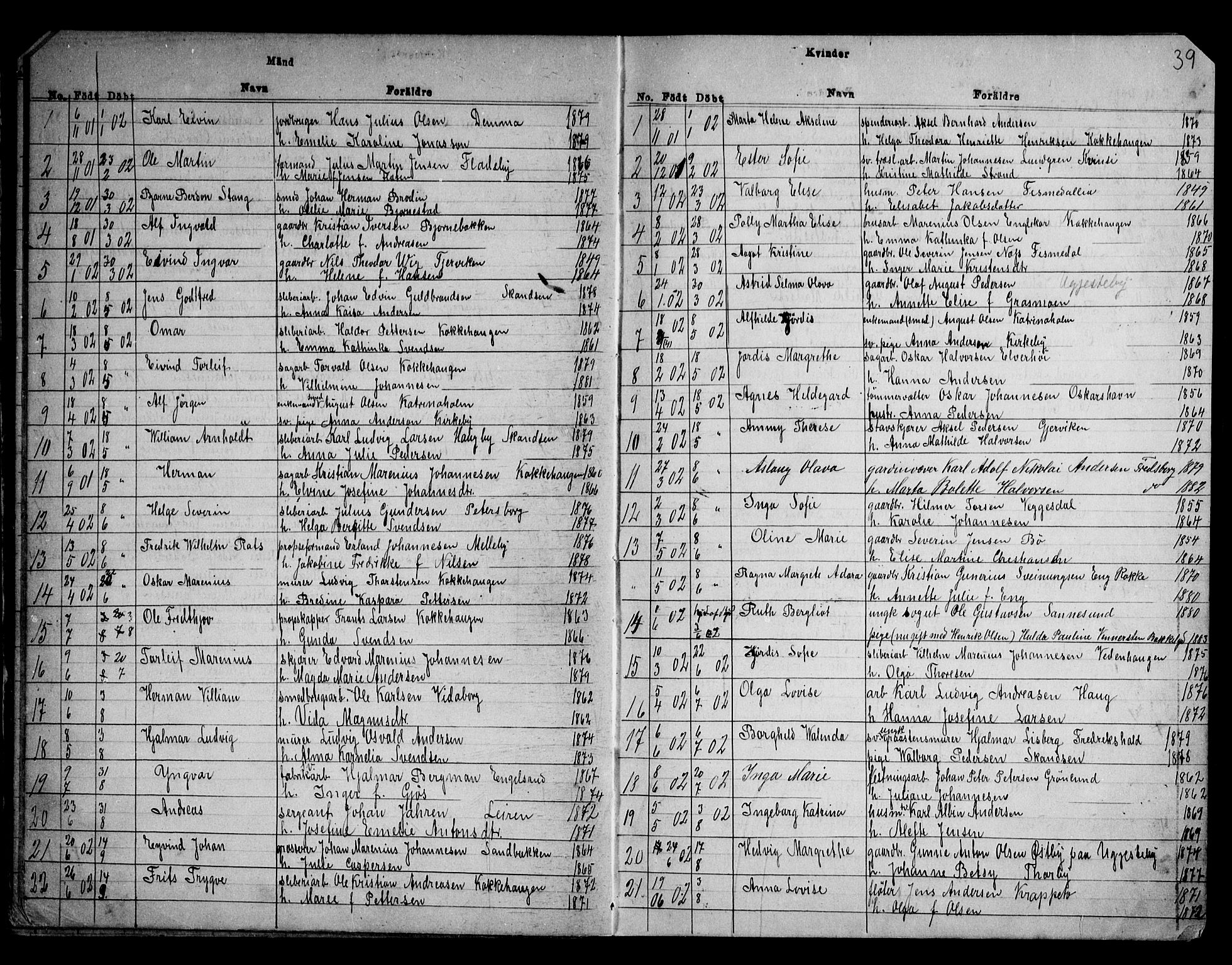 Berg prestekontor Kirkebøker, AV/SAO-A-10902/G/Gb/L0001: Parish register (copy) no. II 1, 1874-1946, p. 39