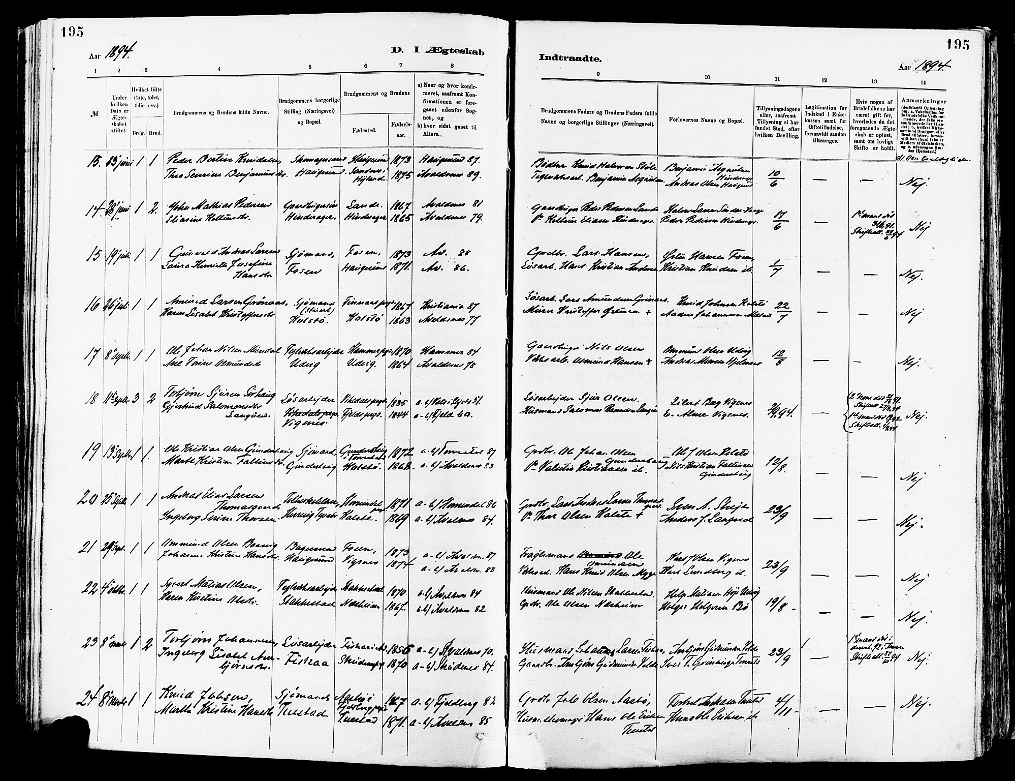 Avaldsnes sokneprestkontor, SAST/A -101851/H/Ha/Haa/L0015: Parish register (official) no. A 15, 1880-1906, p. 195