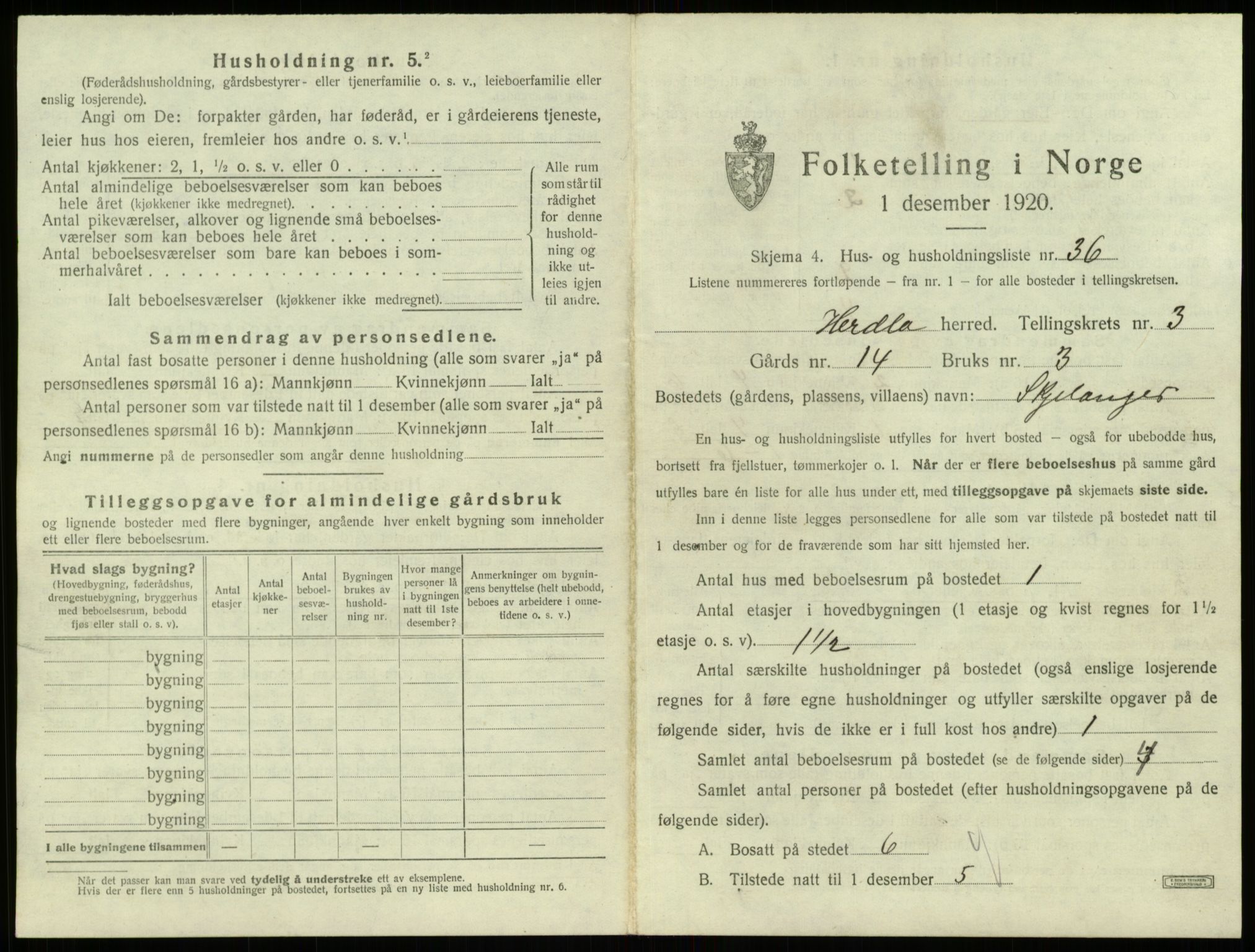 SAB, 1920 census for Herdla, 1920, p. 354