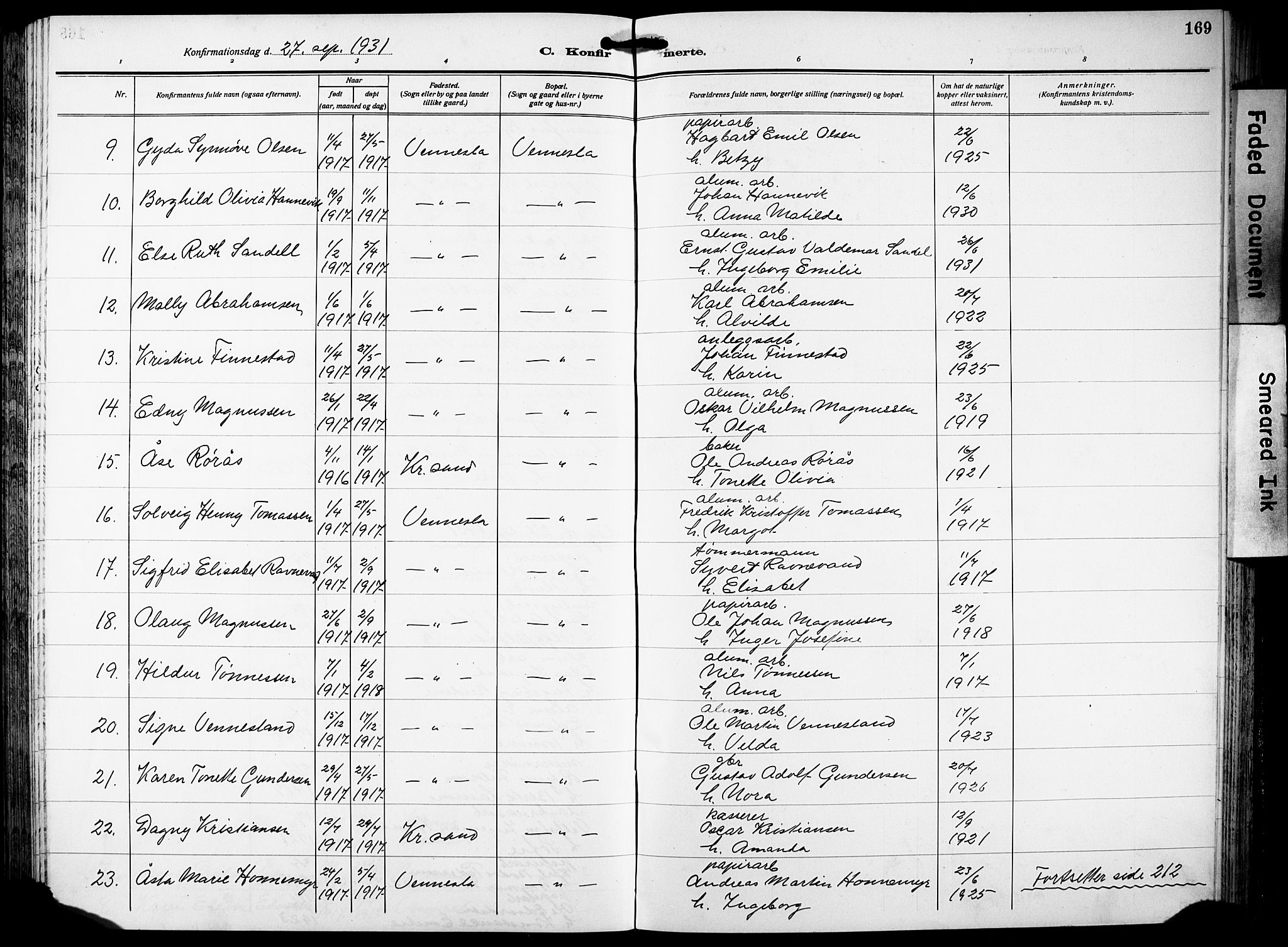 Vennesla sokneprestkontor, AV/SAK-1111-0045/Fb/Fbb/L0007: Parish register (copy) no. B 7, 1922-1933, p. 170