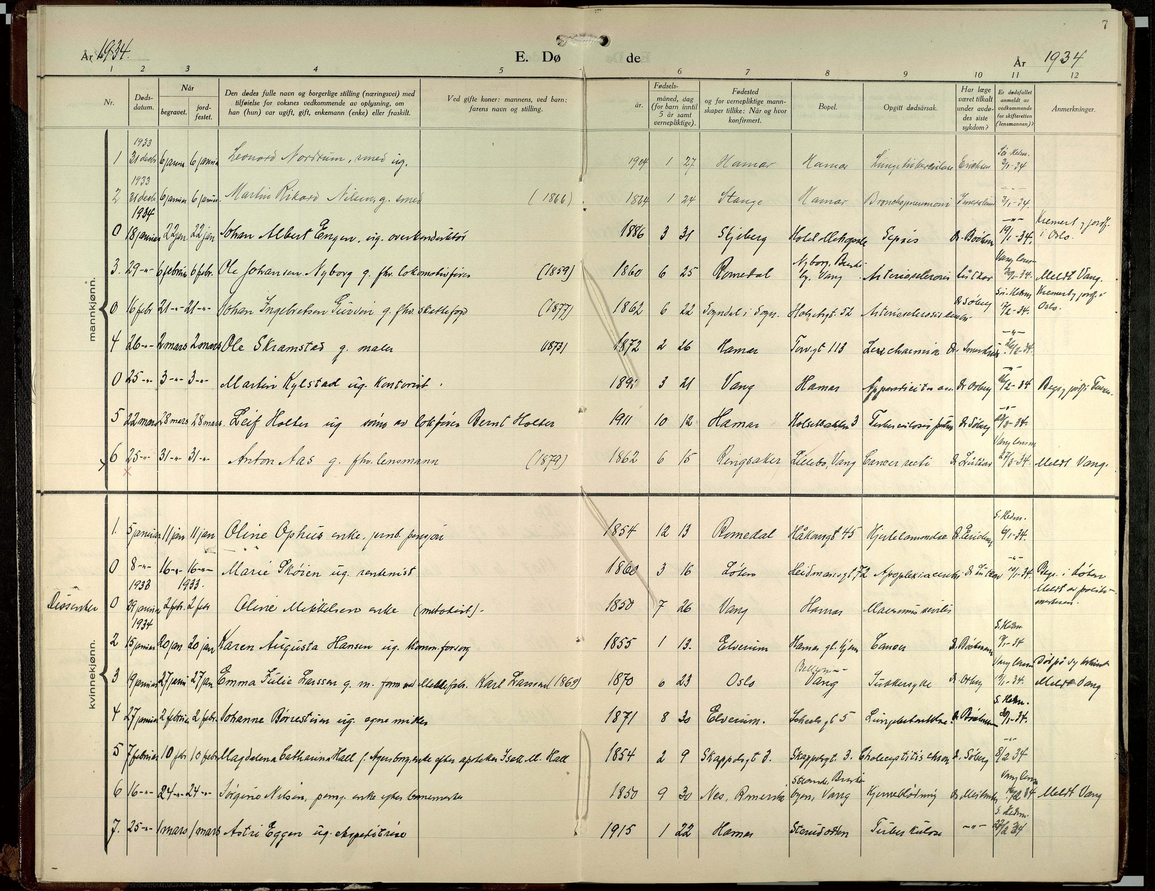Hamar prestekontor, SAH/DOMPH-002/H/Ha/Haa/L0007: Parish register (official) no. 7, 1933-1953, p. 7