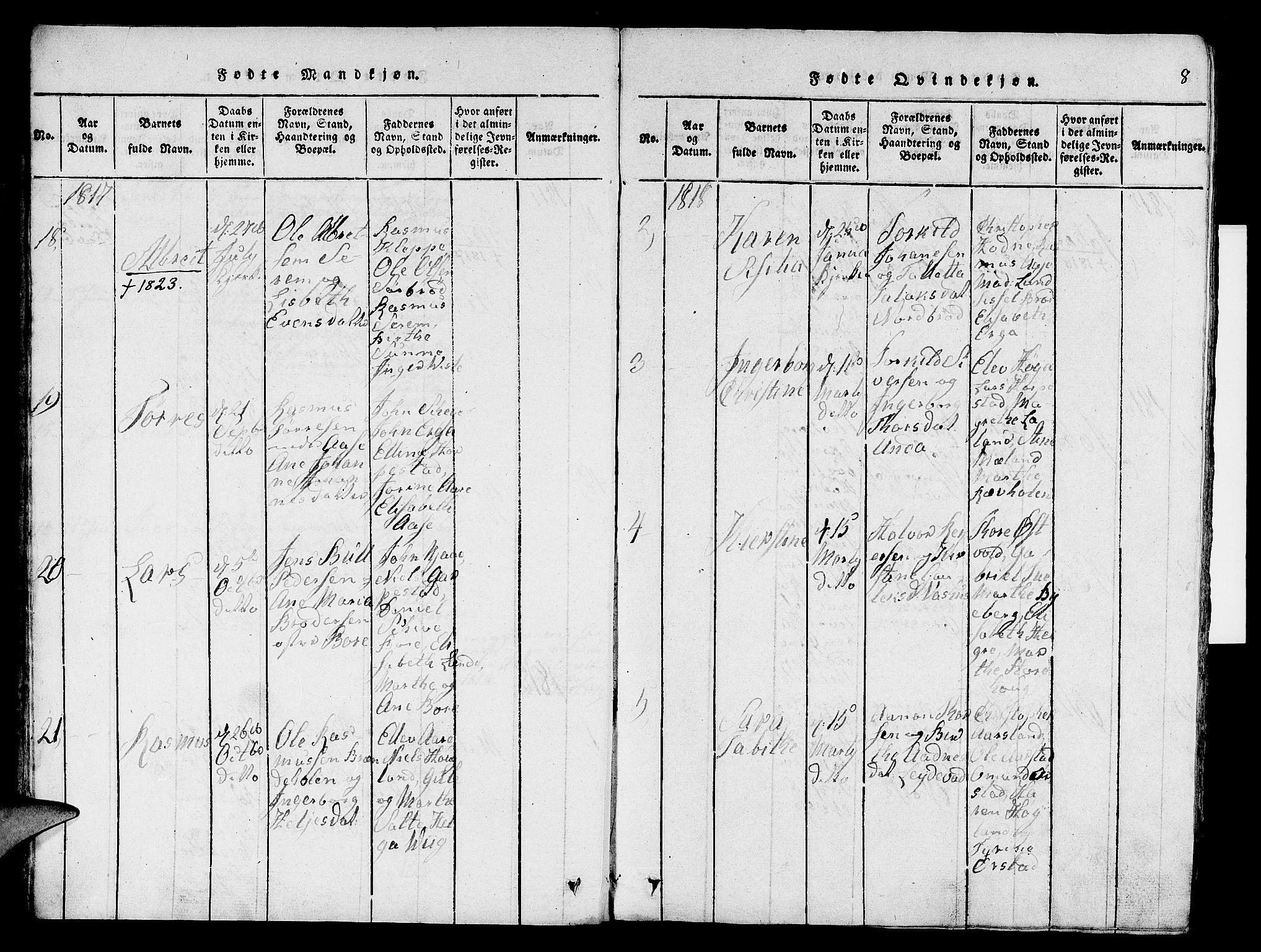 Klepp sokneprestkontor, AV/SAST-A-101803/001/3/30BA/L0002: Parish register (official) no. A 2, 1816-1833, p. 8