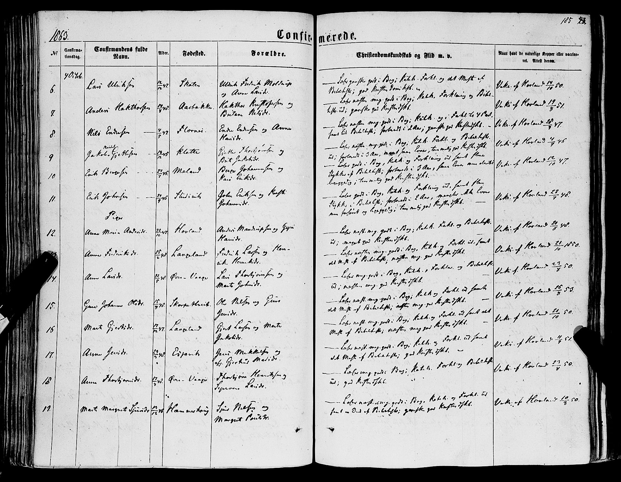 Tysnes sokneprestembete, AV/SAB-A-78601/H/Haa: Parish register (official) no. A 11, 1860-1871, p. 185