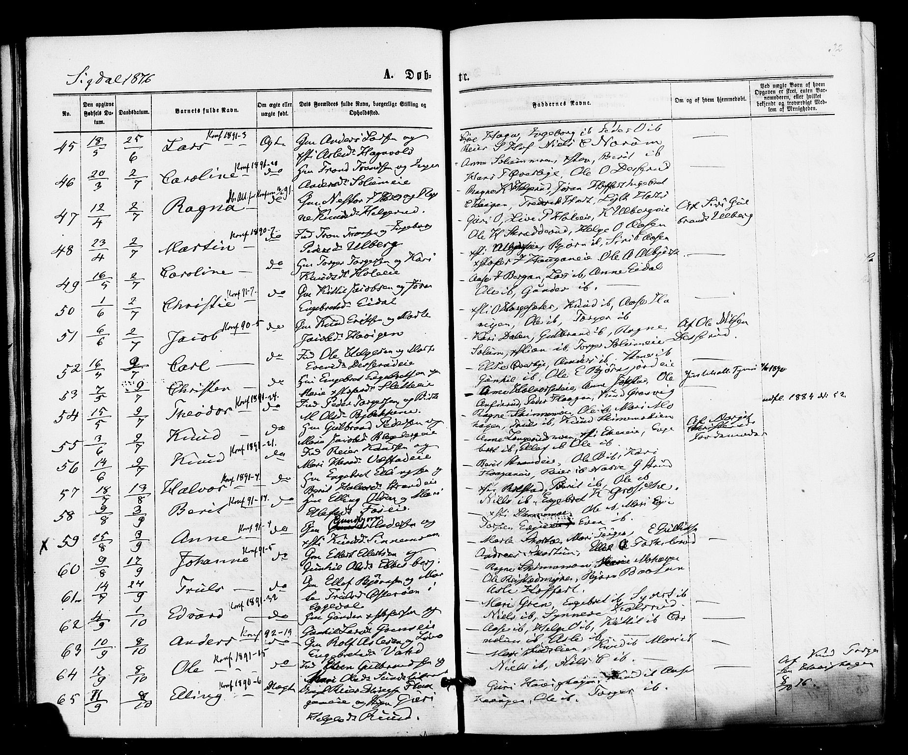 Sigdal kirkebøker, AV/SAKO-A-245/F/Fa/L0010: Parish register (official) no. I 10 /1, 1872-1878, p. 32